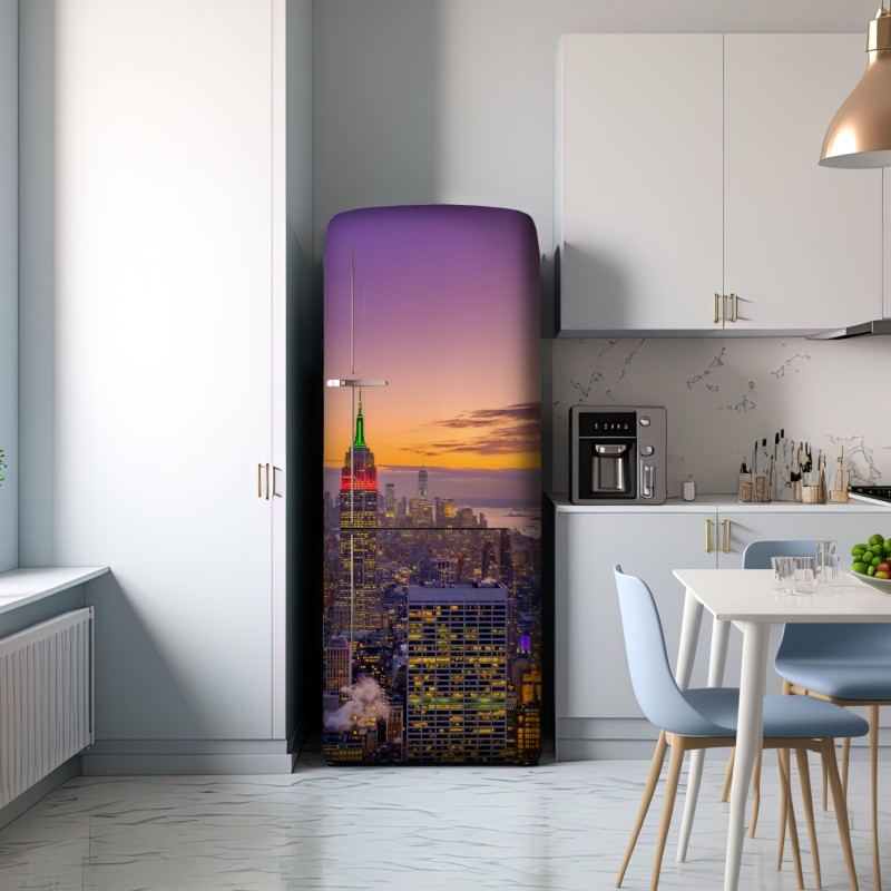 Naklejka na lodówkę żywa panorama Nowego Jorku o zmierzchu – Wallissimo® Naklejka na lodówkę żywa panorama Nowego Jorku o zmierzchu – Wallissimo®