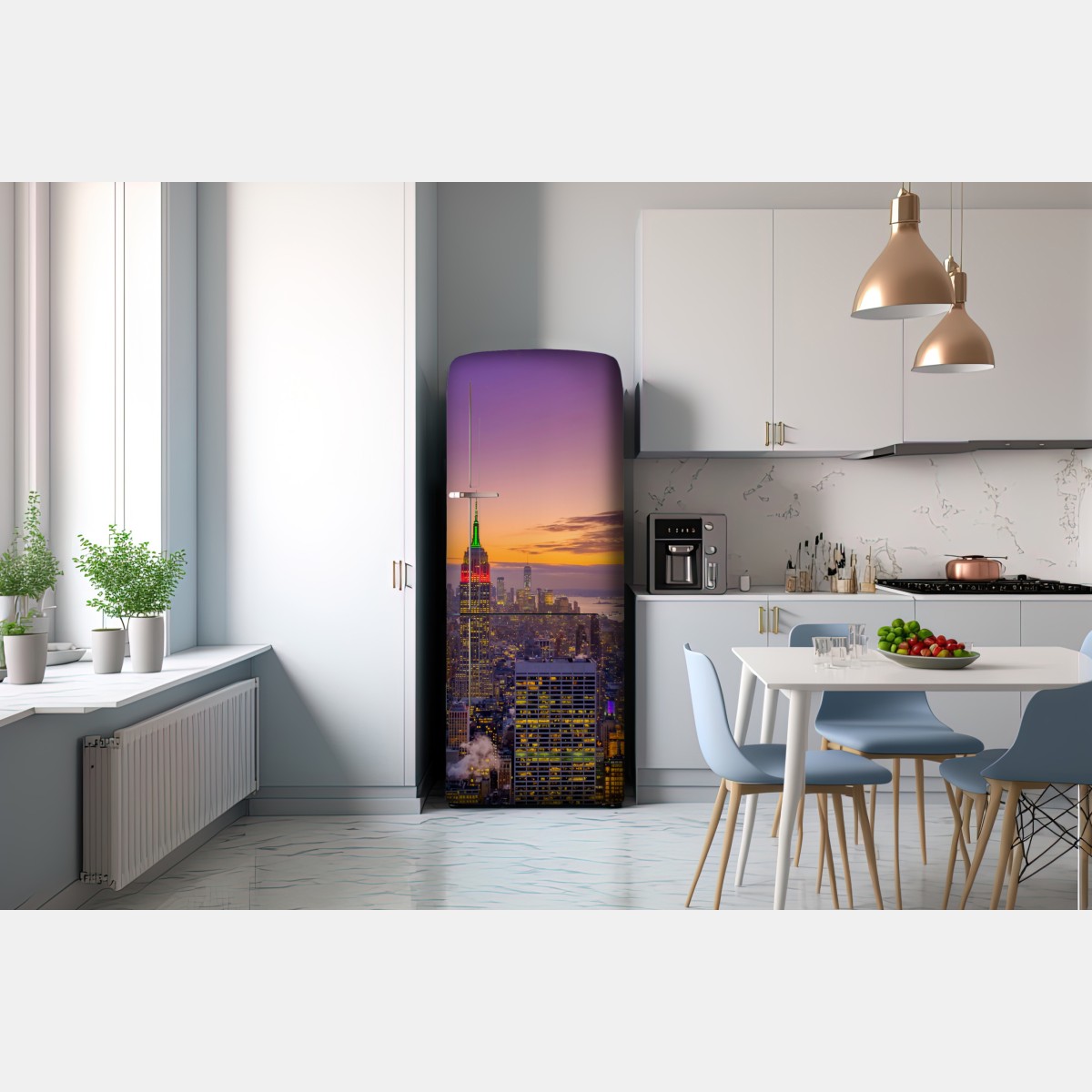 Naklejka na lodówkę żywa panorama Nowego Jorku o zmierzchu – Wallissimo® Naklejka na lodówkę żywa panorama Nowego Jorku o zmierzchu – Wallissimo®