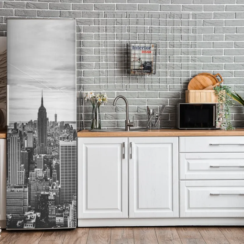 Naklejka na lodówkę oceaniczny błękit i złote zawirowania – Wallissimo®