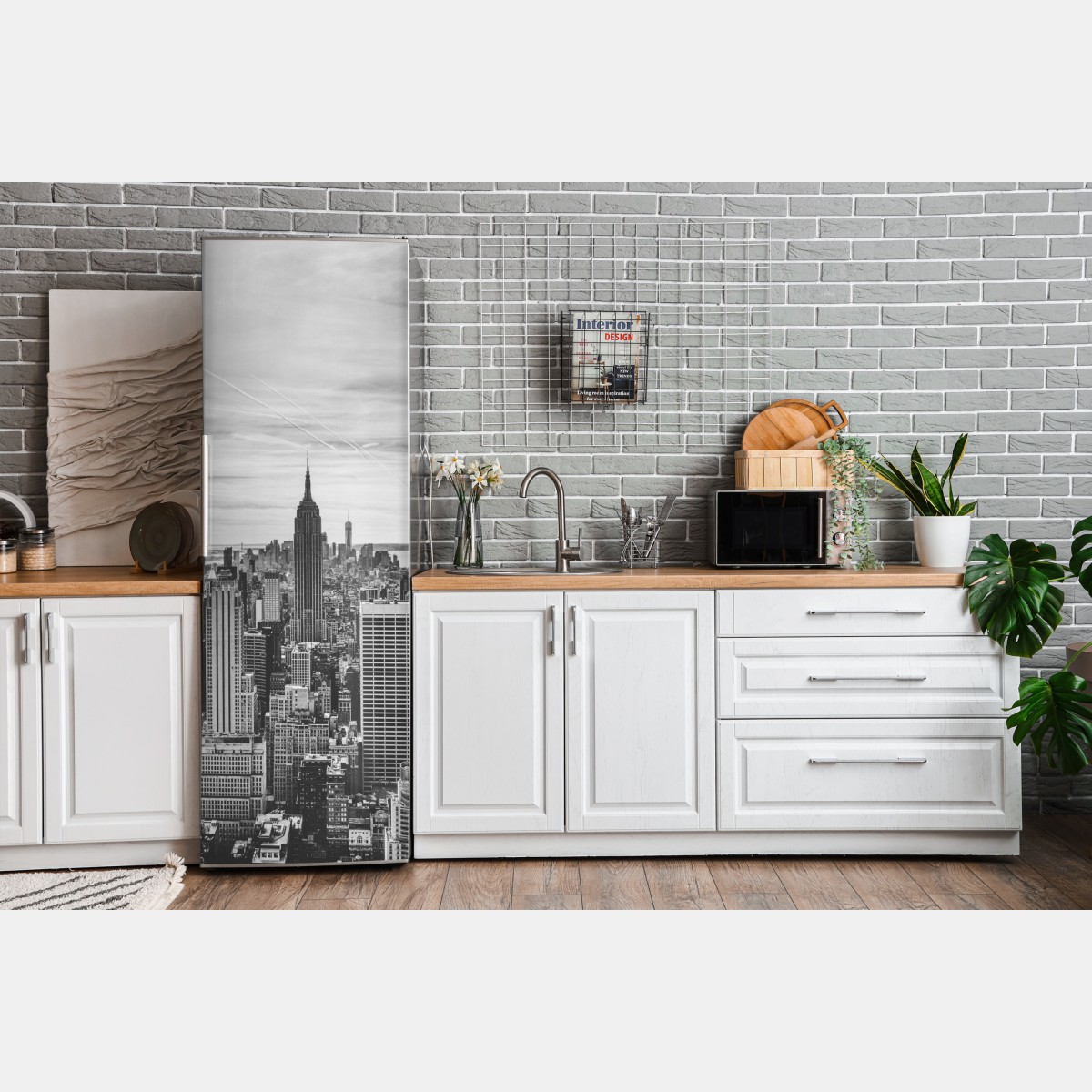 Naklejka na lodówkę panorama Nowego Jorku w odcieniach szarości – Wallissimo® Naklejka na lodówkę panorama Nowego Jorku w odcieniach szarości – Wallissimo®