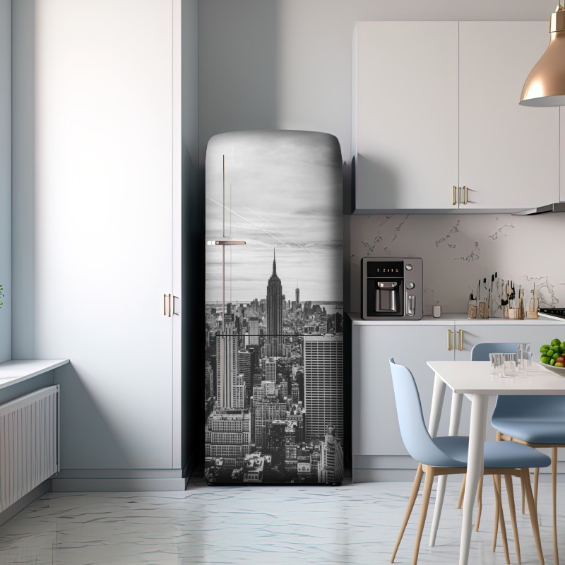 Naklejka na lodówkę panorama Nowego Jorku w odcieniach szarości – Wallissimo® Naklejka na lodówkę panorama Nowego Jorku w odcieniach szarości – Wallissimo®