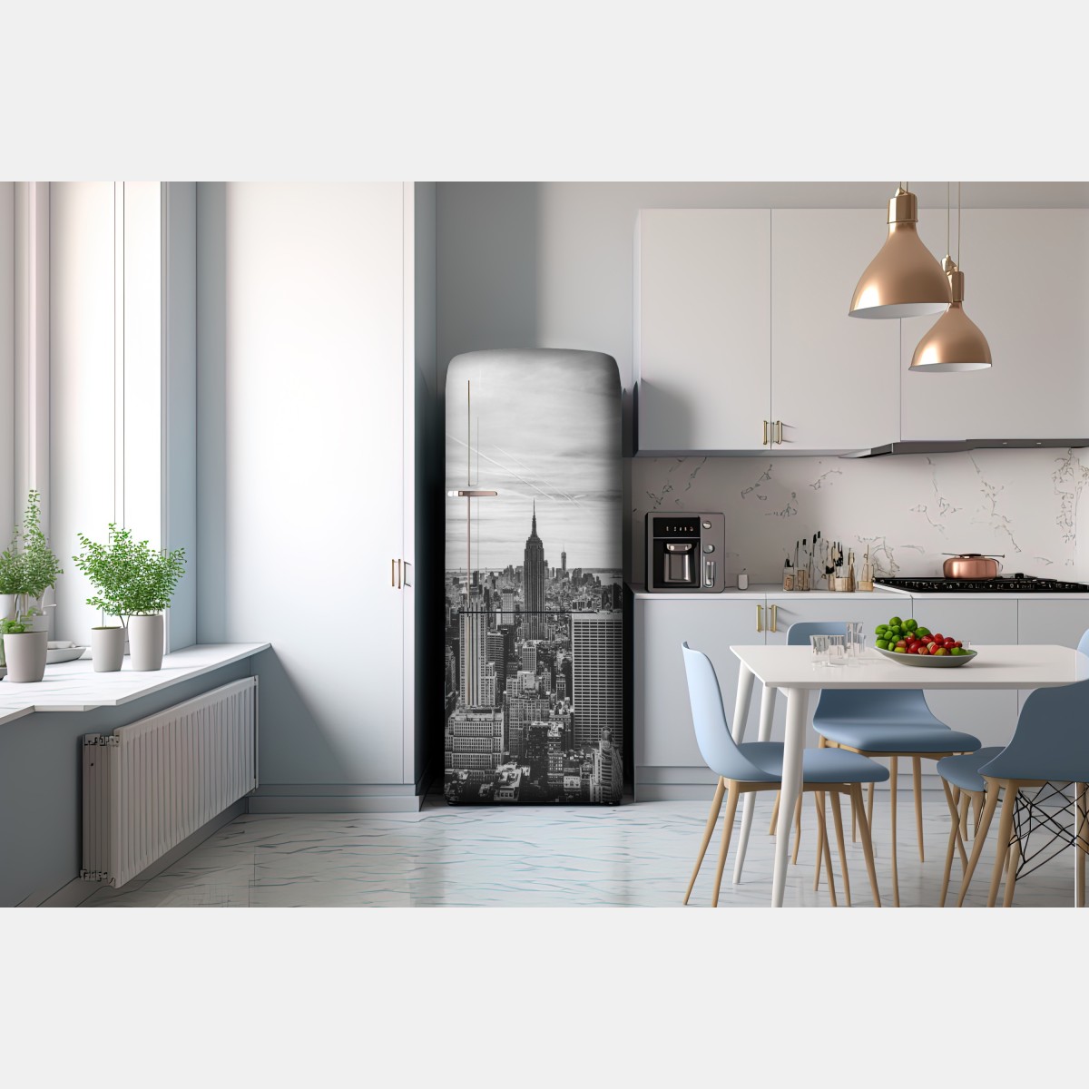 Naklejka na lodówkę panorama Nowego Jorku w odcieniach szarości – Wallissimo® Naklejka na lodówkę panorama Nowego Jorku w odcieniach szarości – Wallissimo®