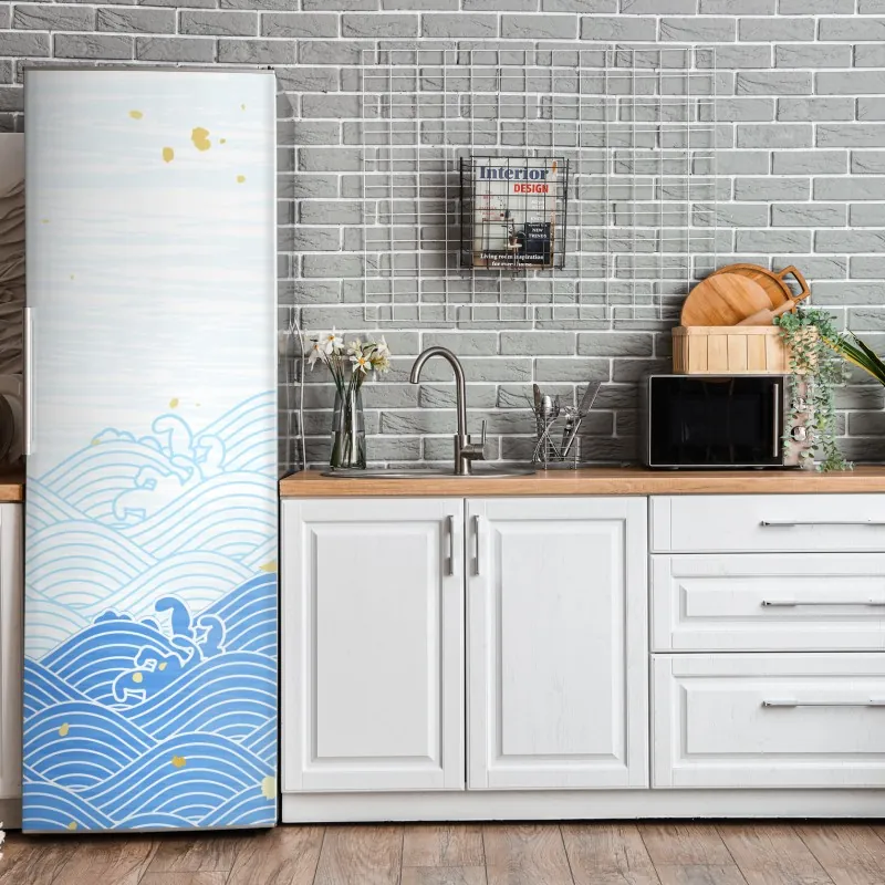 Naklejka na lodówkę jasny wzór z cytrynami i kwiatami – Wallissimo®