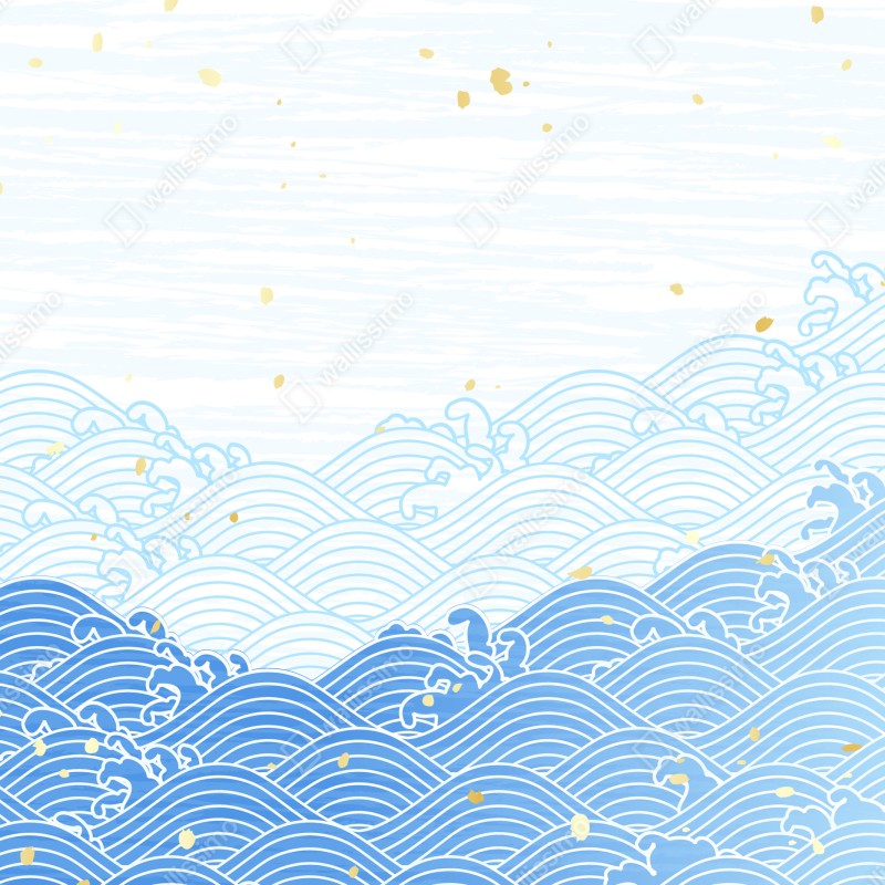 Naklejka na lodówkę spokojne niebieskie fale ze złotymi akcentami – Wallissimo® Naklejka na lodówkę spokojne niebieskie fale ze złotymi akcentami – Wallissimo®