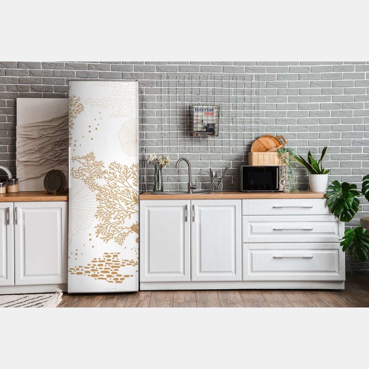Naklejka na lodówkę delikatny złoty wzór koralowy – Wallissimo® Naklejka na lodówkę delikatny złoty wzór koralowy – Wallissimo®