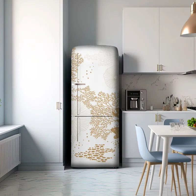 Naklejka na lodówkę delikatny złoty wzór koralowy – Wallissimo® Naklejka na lodówkę delikatny złoty wzór koralowy – Wallissimo®