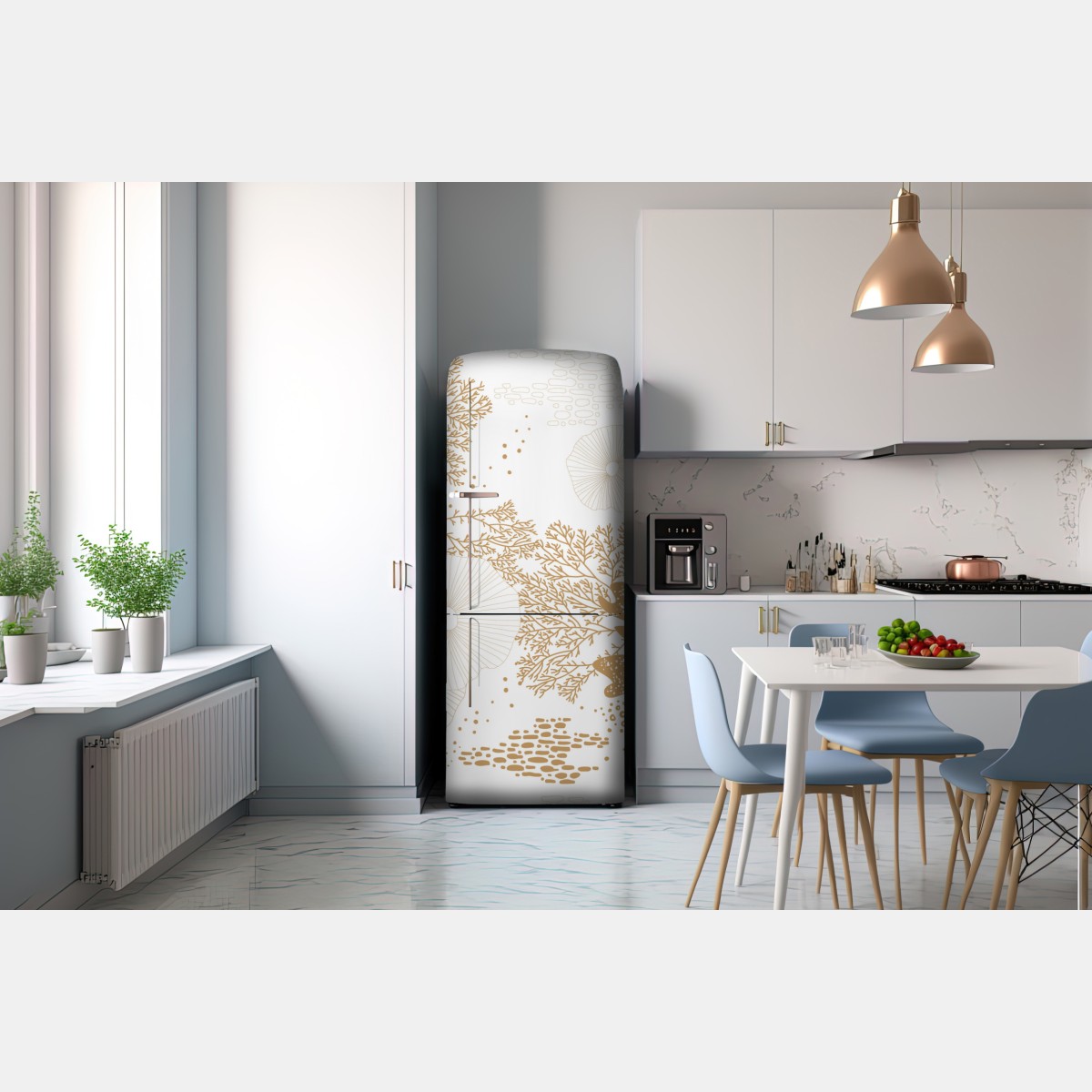Naklejka na lodówkę delikatny złoty wzór koralowy – Wallissimo® Naklejka na lodówkę delikatny złoty wzór koralowy – Wallissimo®
