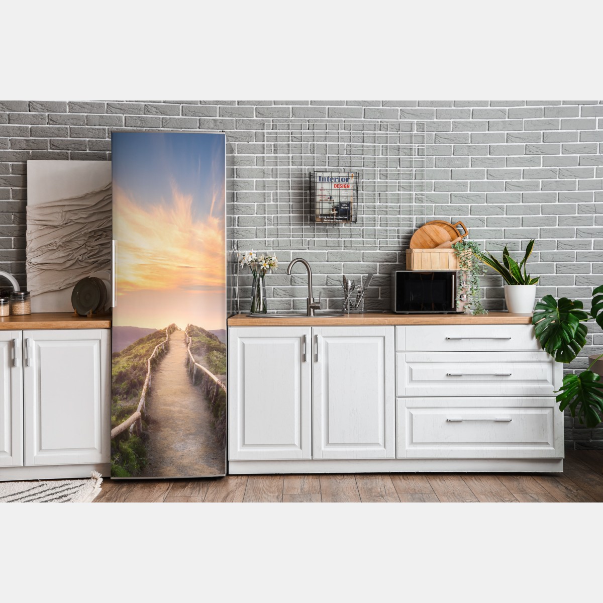 Naklejka na lodówkę ścieżka na grzbiecie górskim przy zachodzie słońca nad jeziorem – Wallissimo® Naklejka na lodówkę ścieżka na grzbiecie górskim przy zachodzie słońca nad jeziorem – Wallissimo®