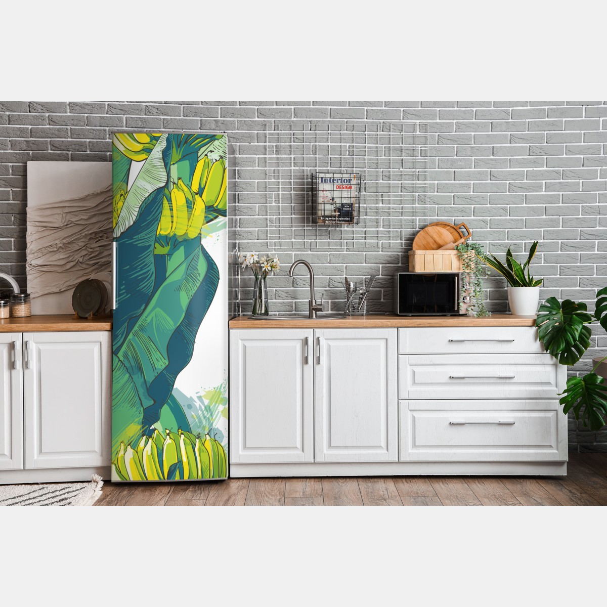 Naklejka na lodówkę tropikalna ilustracja liści bananowca – Wallissimo® Naklejka na lodówkę tropikalna ilustracja liści bananowca – Wallissimo®