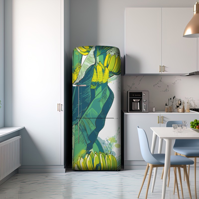 Naklejka na lodówkę tropikalna ilustracja liści bananowca – Wallissimo® Naklejka na lodówkę tropikalna ilustracja liści bananowca – Wallissimo®