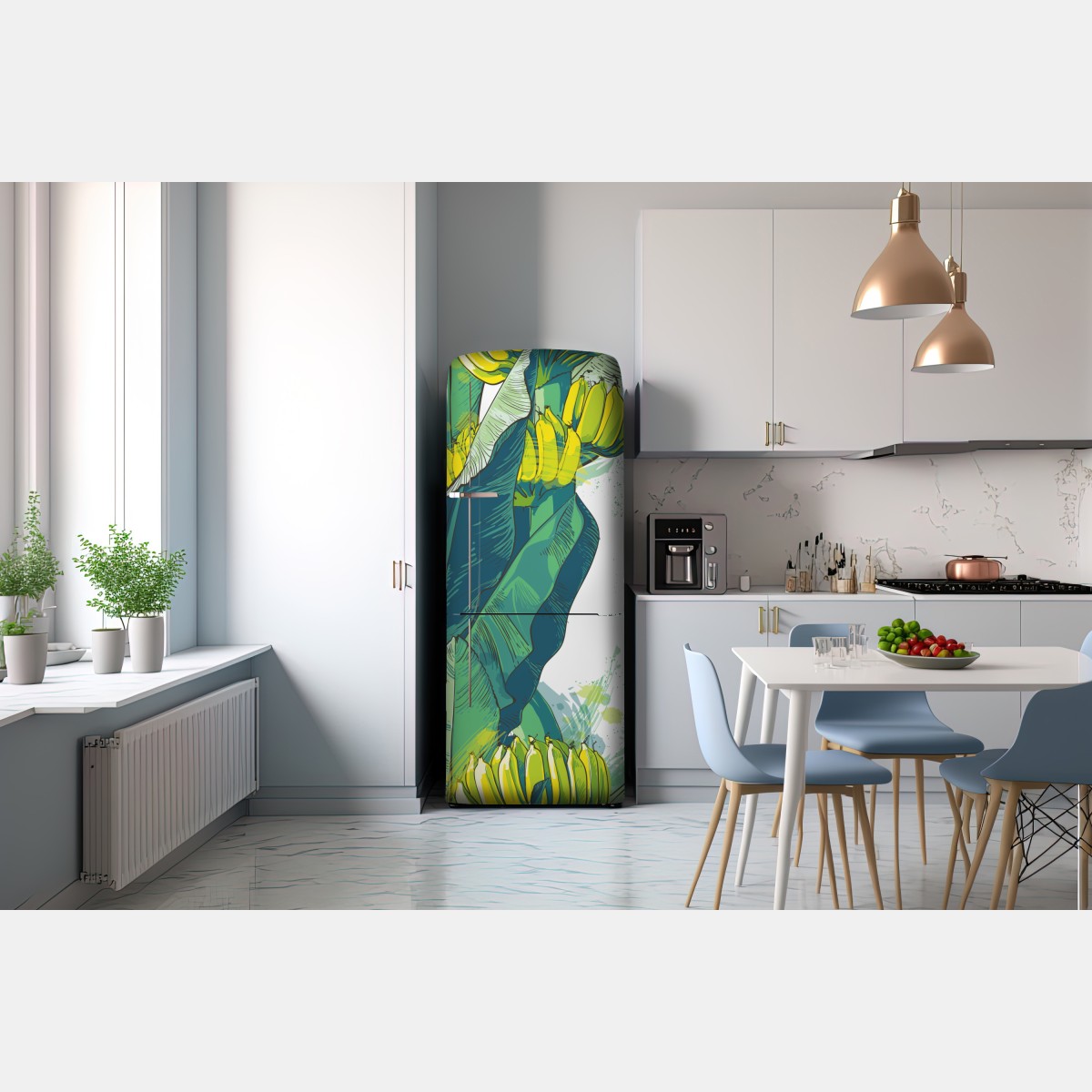 Naklejka na lodówkę tropikalna ilustracja liści bananowca – Wallissimo® Naklejka na lodówkę tropikalna ilustracja liści bananowca – Wallissimo®