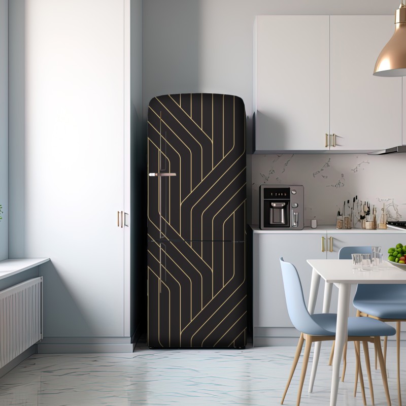 Naklejka na lodówkę geometryczny wzór art deco w czerni i złocie – Wallissimo® Naklejka na lodówkę geometryczny wzór art deco w czerni i złocie – Wallissimo®