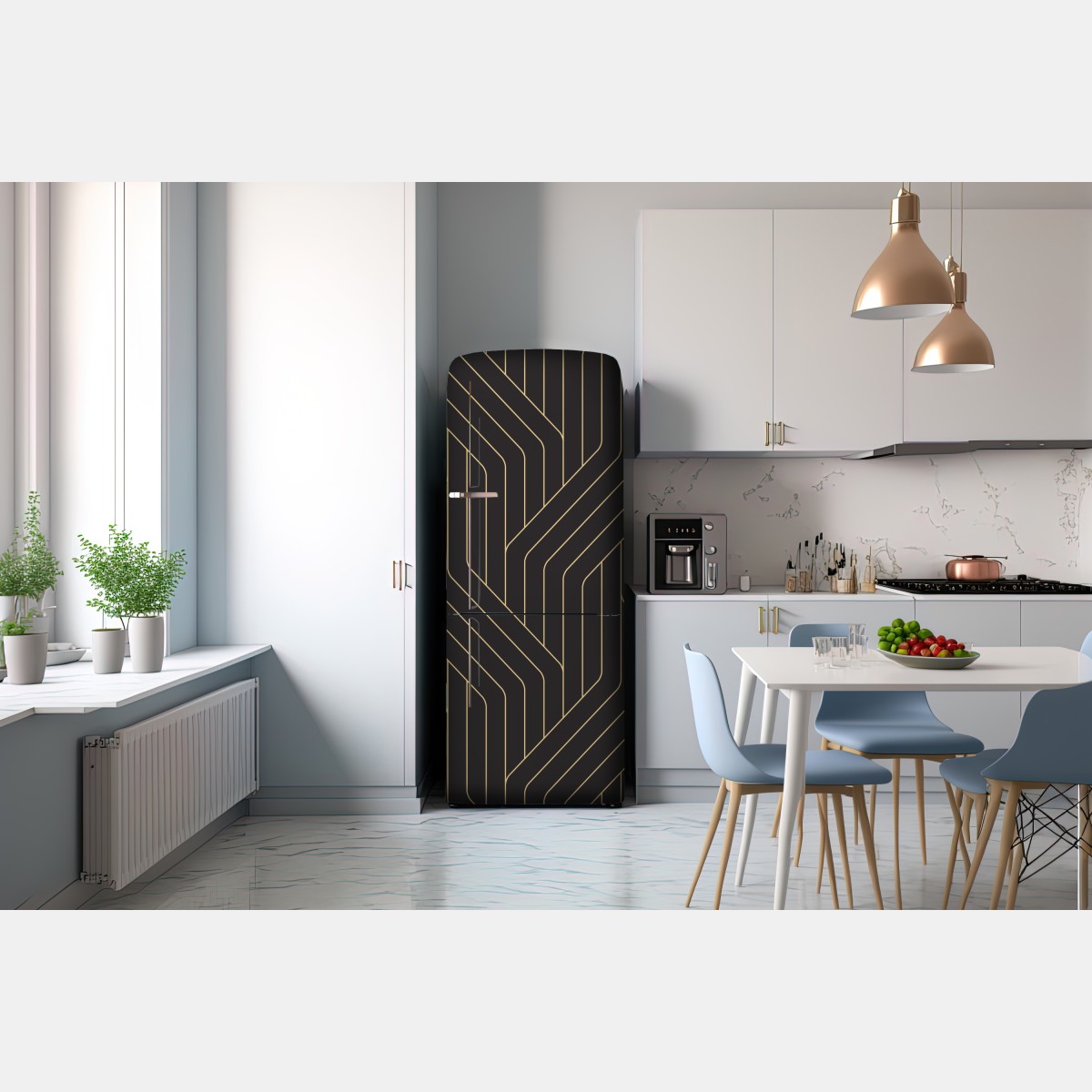 Naklejka na lodówkę geometryczny wzór art deco w czerni i złocie – Wallissimo® Naklejka na lodówkę geometryczny wzór art deco w czerni i złocie – Wallissimo®