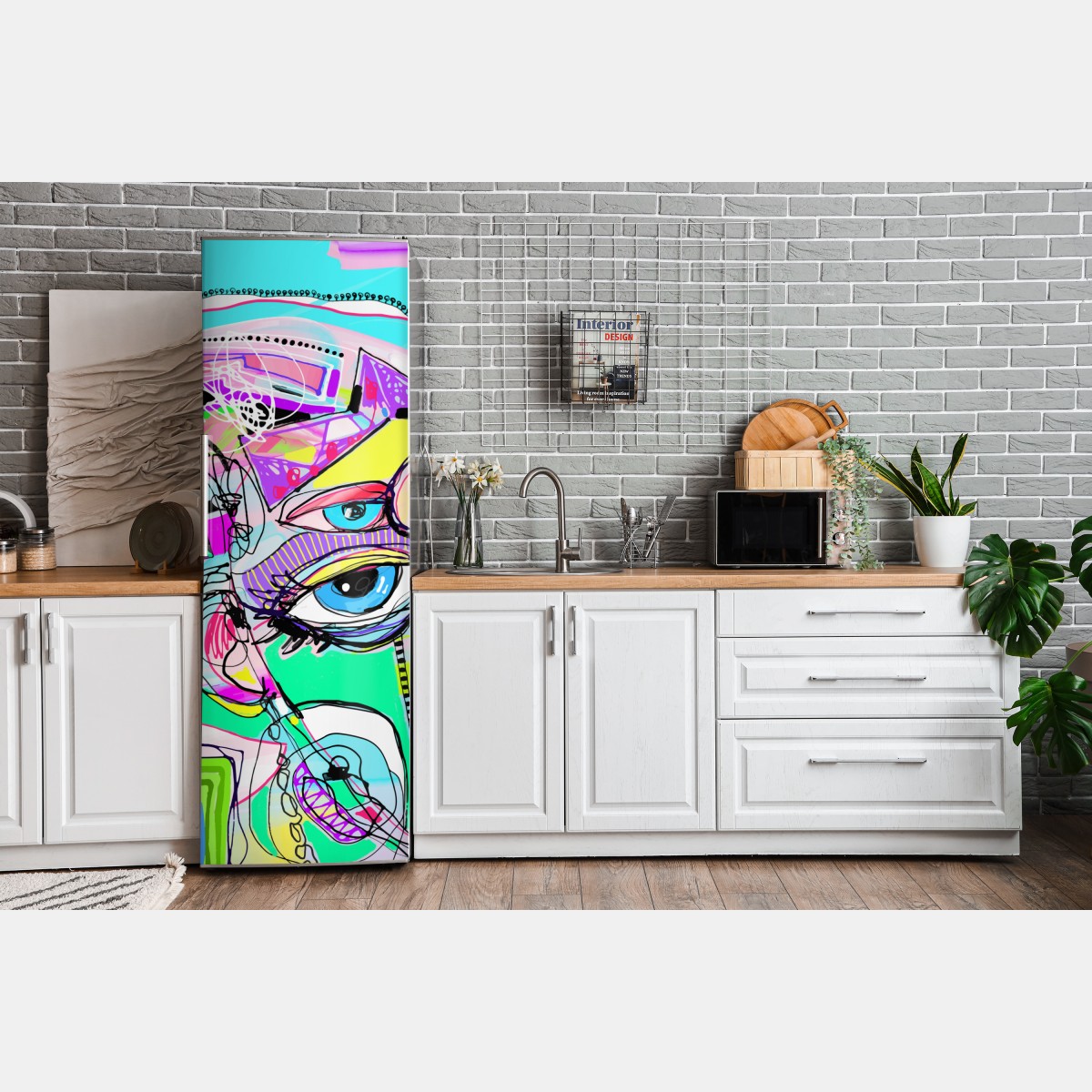Naklejka na lodówkę abstrakcyjna twarz w żywych kolorach – Wallissimo® Naklejka na lodówkę abstrakcyjna twarz w żywych kolorach – Wallissimo®