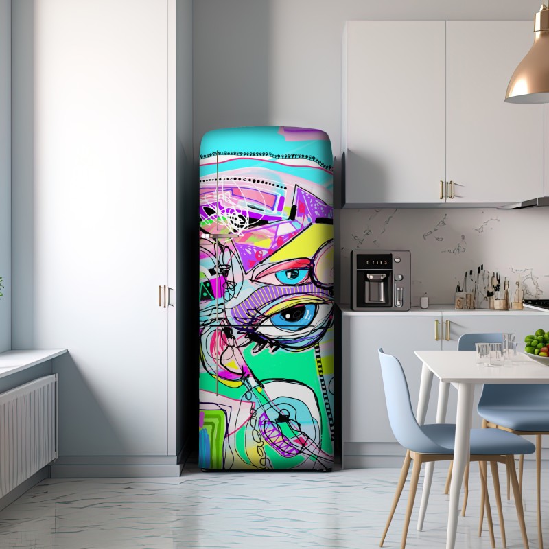 Naklejka na lodówkę abstrakcyjna twarz w żywych kolorach – Wallissimo® Naklejka na lodówkę abstrakcyjna twarz w żywych kolorach – Wallissimo®