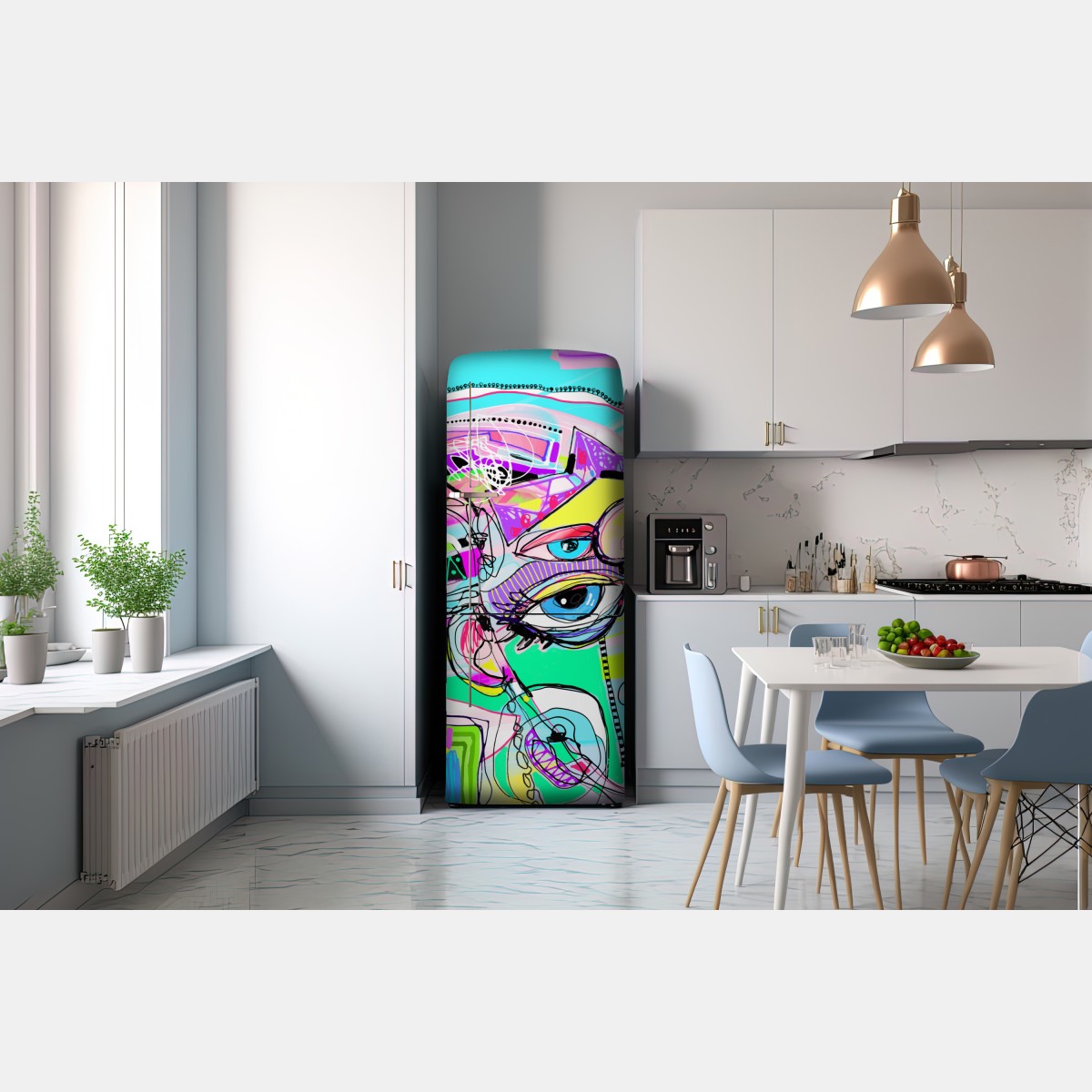 Naklejka na lodówkę abstrakcyjna twarz w żywych kolorach – Wallissimo® Naklejka na lodówkę abstrakcyjna twarz w żywych kolorach – Wallissimo®