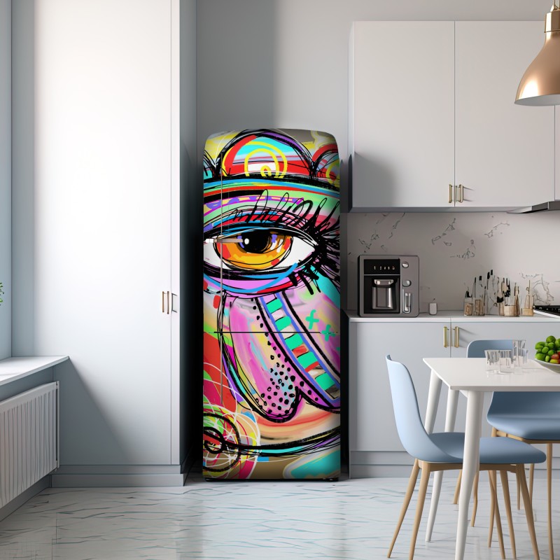 Naklejka na lodówkę żywe abstrakcyjne oko w stylu pop art – Wallissimo® Naklejka na lodówkę żywe abstrakcyjne oko w stylu pop art – Wallissimo®