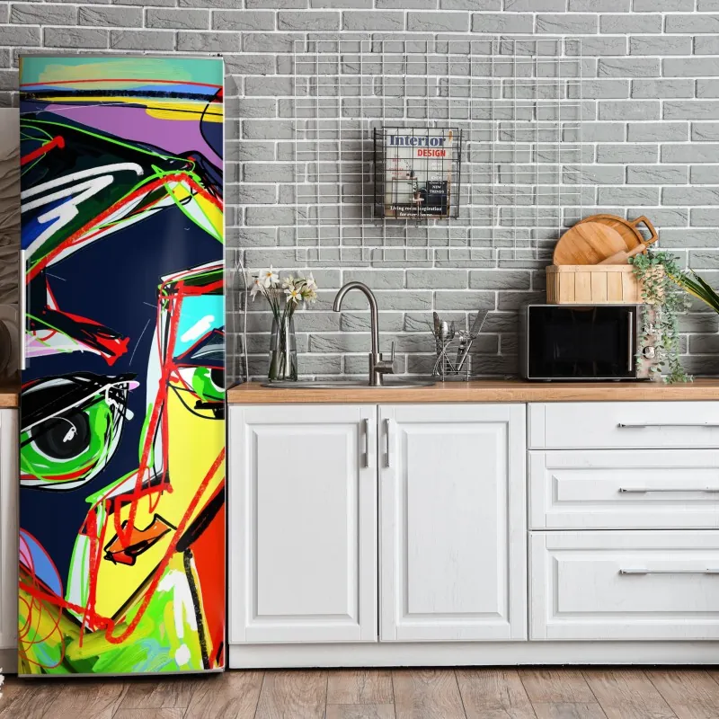 Naklejka na lodówkę kolorowy abstrakcyjny portret twarzy – Wallissimo® Naklejka na lodówkę kolorowy abstrakcyjny portret twarzy – Wallissimo®