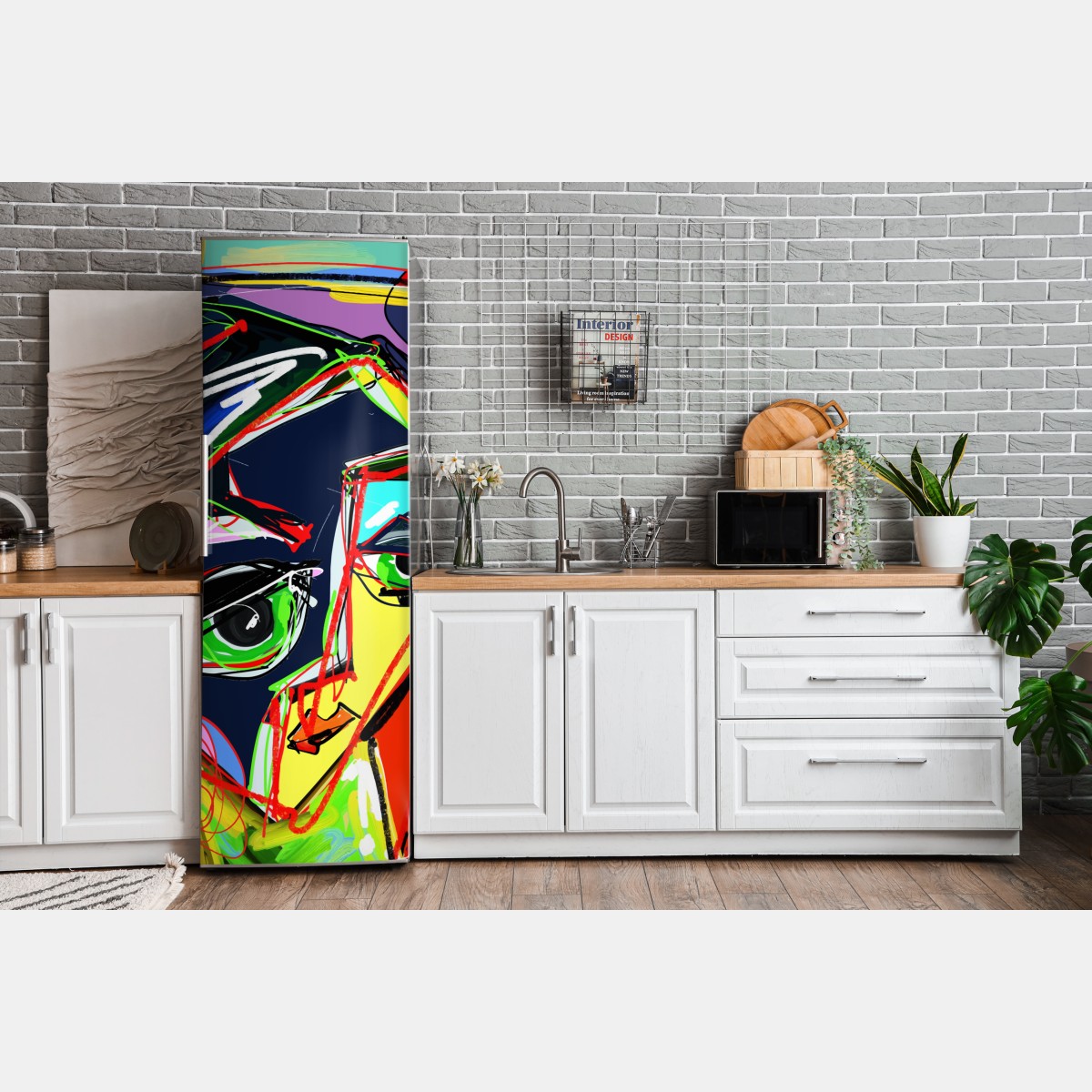 Naklejka na lodówkę kolorowy abstrakcyjny portret twarzy – Wallissimo® Naklejka na lodówkę kolorowy abstrakcyjny portret twarzy – Wallissimo®