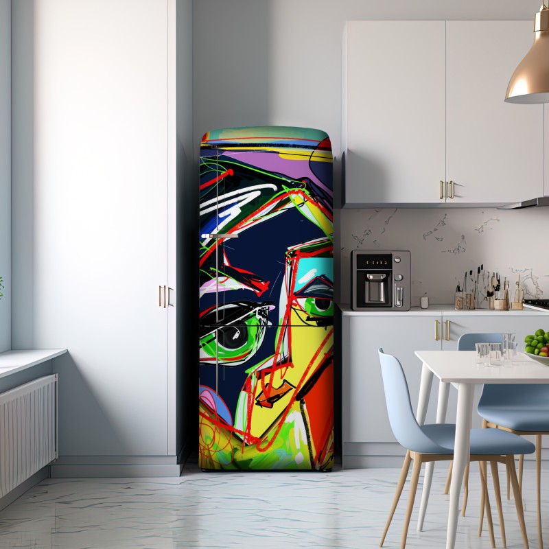 Naklejka na lodówkę kolorowy abstrakcyjny portret twarzy – Wallissimo® Naklejka na lodówkę kolorowy abstrakcyjny portret twarzy – Wallissimo®