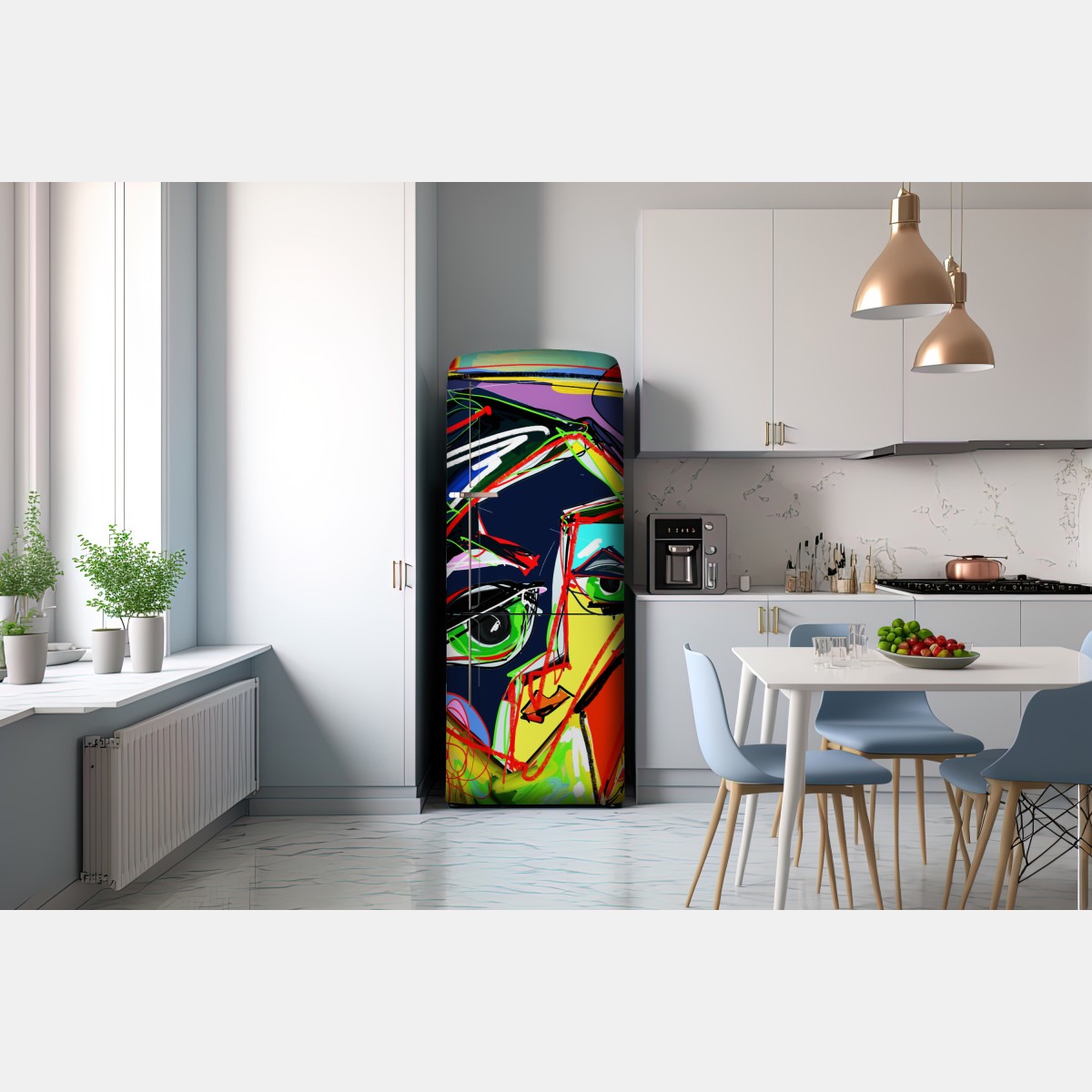 Naklejka na lodówkę kolorowy abstrakcyjny portret twarzy – Wallissimo® Naklejka na lodówkę kolorowy abstrakcyjny portret twarzy – Wallissimo®