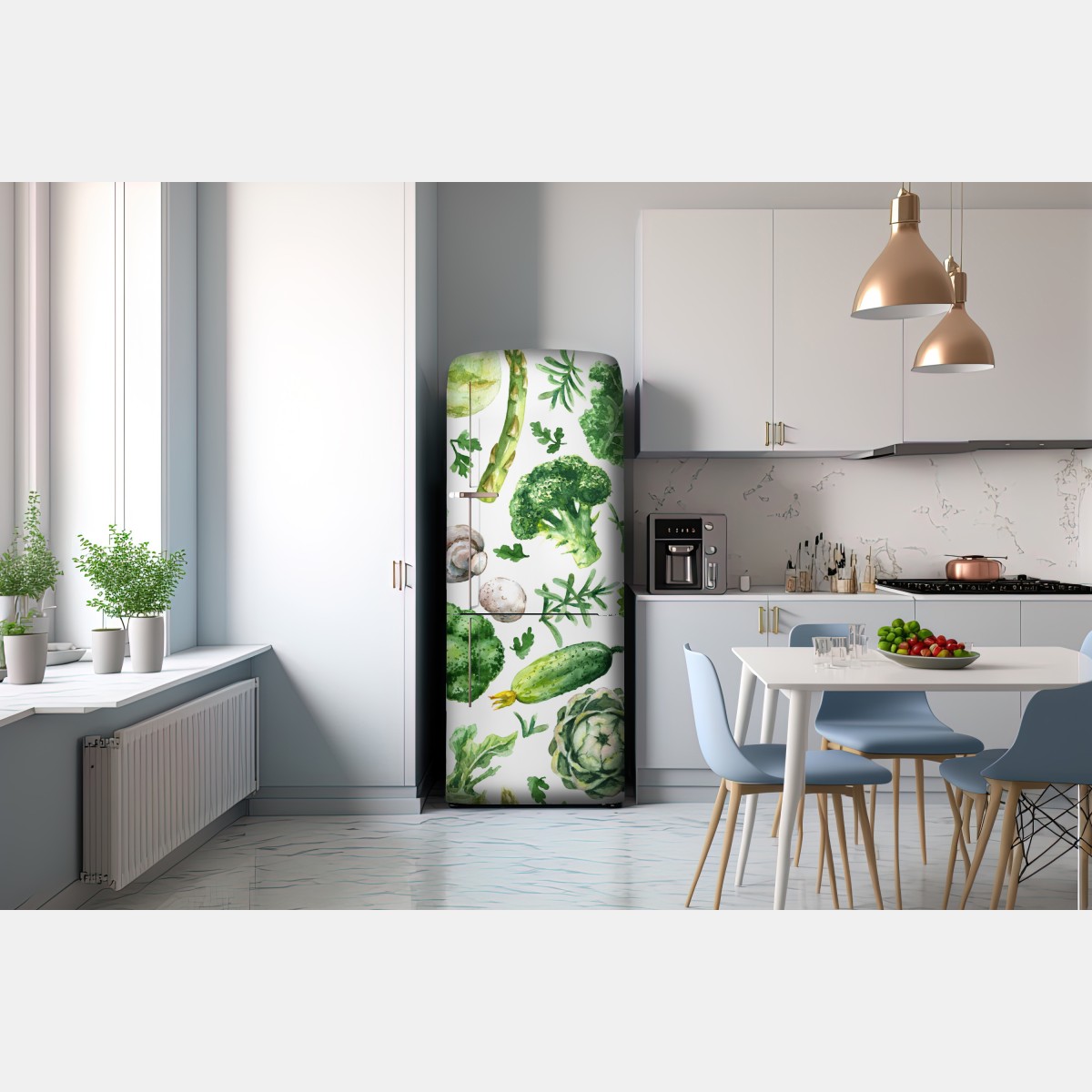 Naklejka na lodówkę akwarelowy wzór zielonych warzyw – Wallissimo® Naklejka na lodówkę akwarelowy wzór zielonych warzyw – Wallissimo®