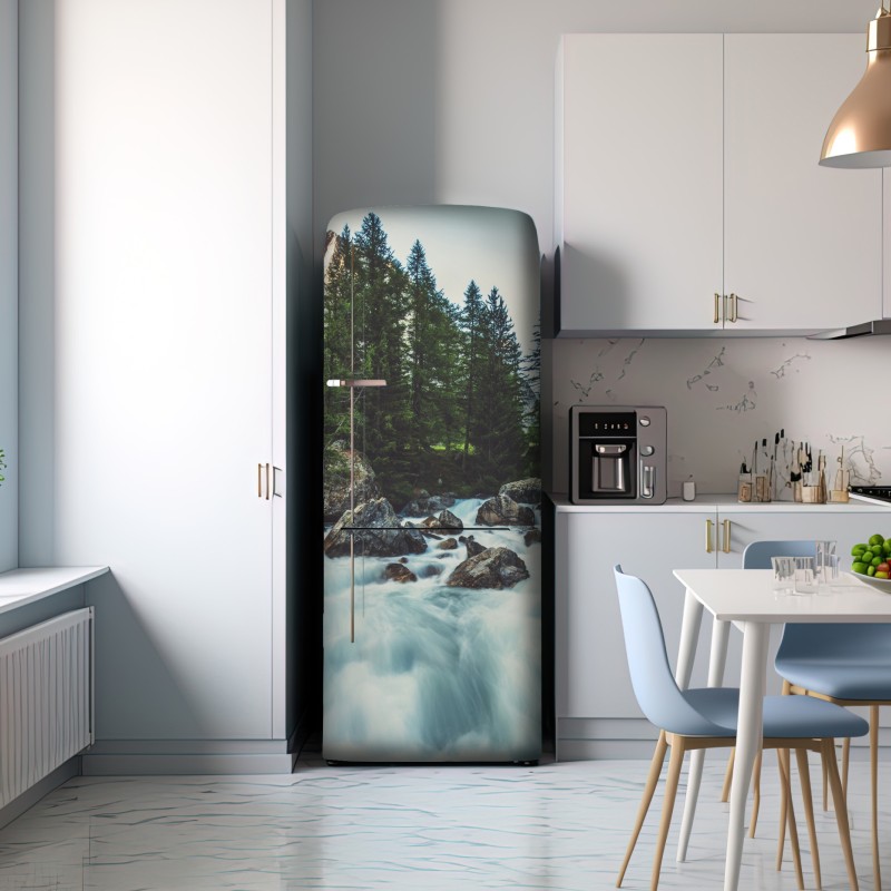 Naklejka na lodówkę malownicza alpejska rzeka w Ferret Valley – Wallissimo® Naklejka na lodówkę malownicza alpejska rzeka w Ferret Valley – Wallissimo®