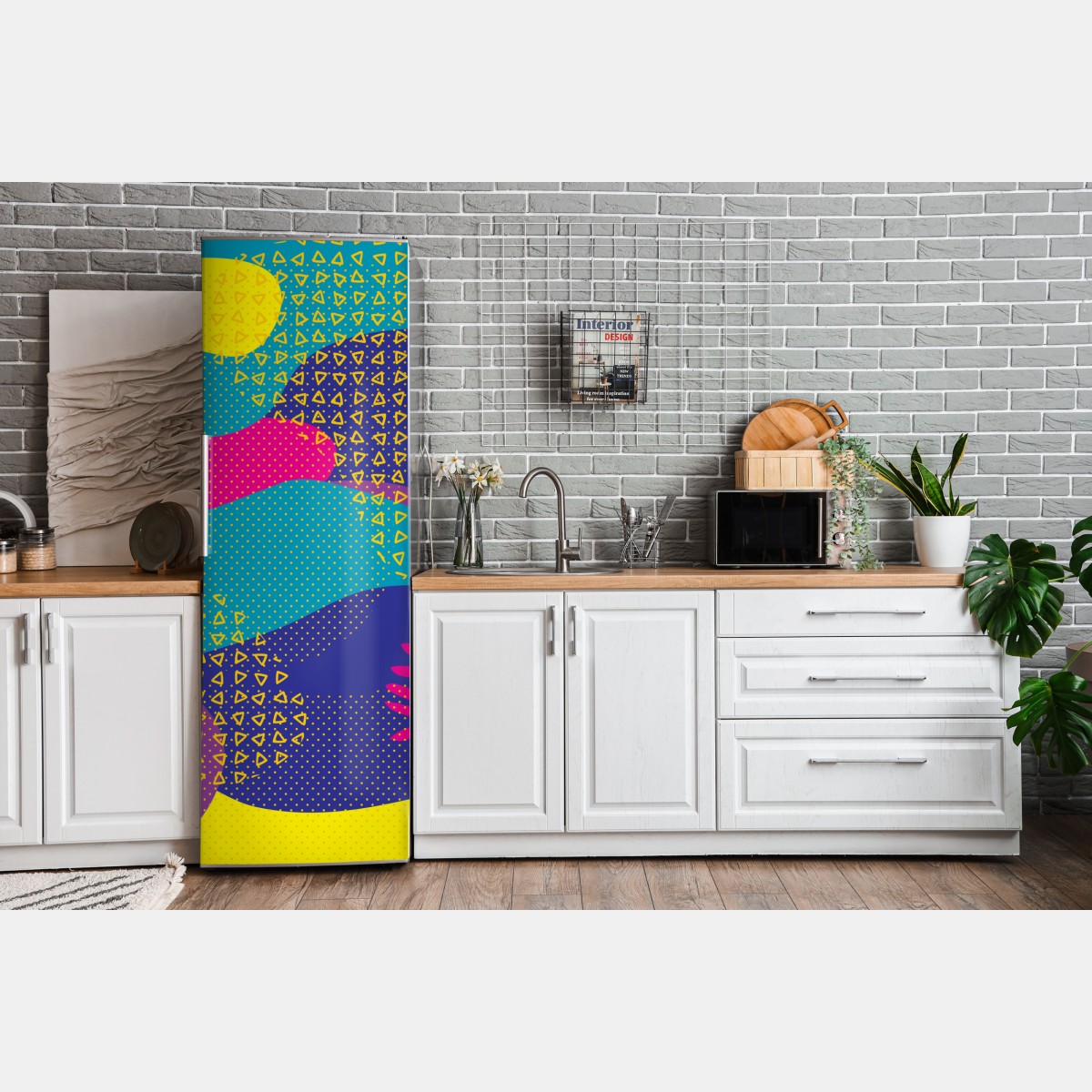 Naklejka na lodówkę żywy abstrakcyjny wzór tropikalny – Wallissimo® Naklejka na lodówkę żywy abstrakcyjny wzór tropikalny – Wallissimo®