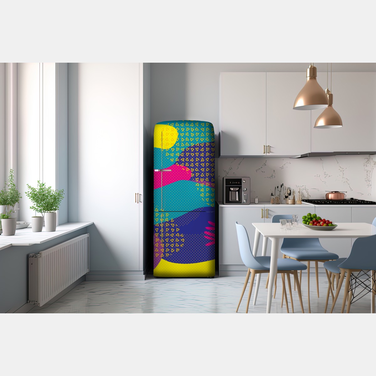 Naklejka na lodówkę żywy abstrakcyjny wzór tropikalny – Wallissimo® Naklejka na lodówkę żywy abstrakcyjny wzór tropikalny – Wallissimo®