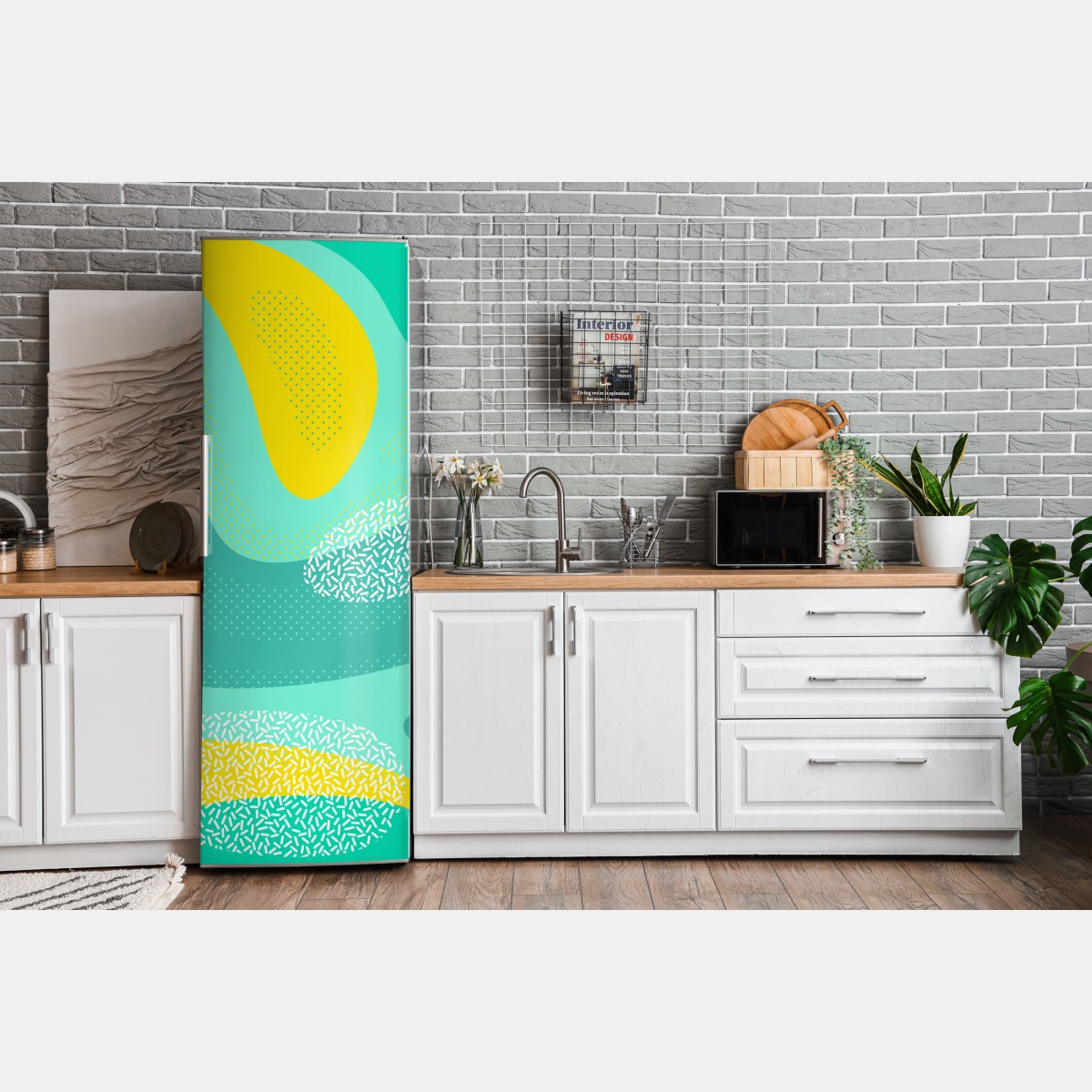Naklejka na lodówkę turkusowo-żółty abstrakcyjny wzór – Wallissimo® Naklejka na lodówkę turkusowo-żółty abstrakcyjny wzór – Wallissimo®