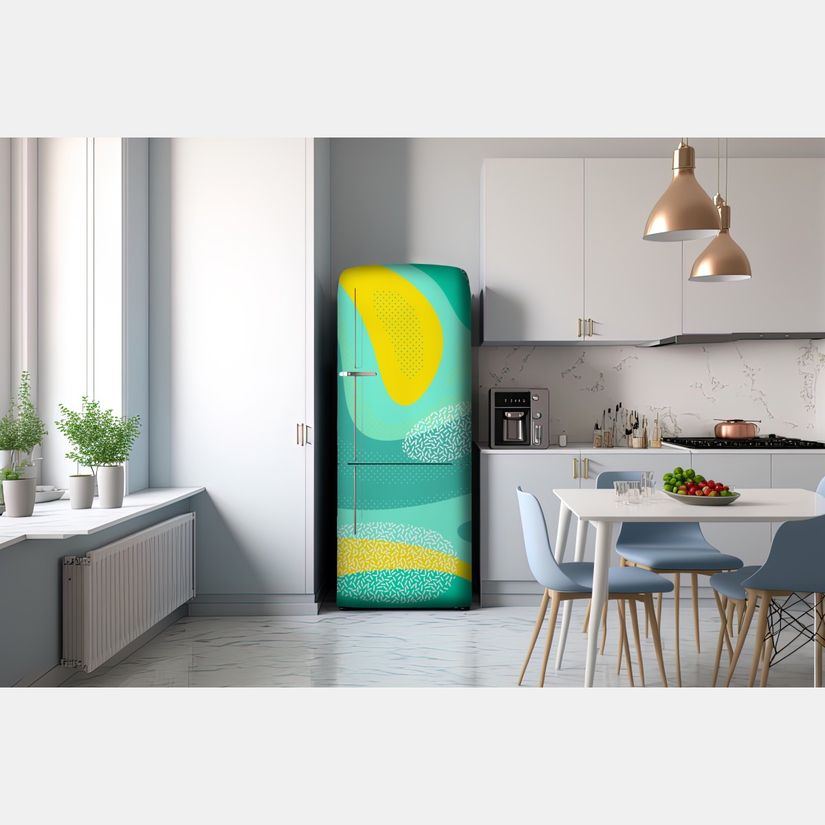Naklejka na lodówkę turkusowo-żółty abstrakcyjny wzór – Wallissimo® Naklejka na lodówkę turkusowo-żółty abstrakcyjny wzór – Wallissimo®