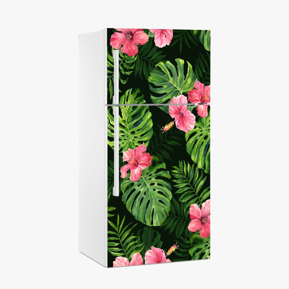 Fridge sticker tropical monstera and hibiscus botanical pattern