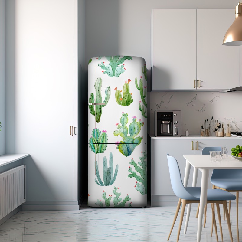 Naklejka na lodówkę akwarelowy wzór ogrodu kaktusów – Wallissimo® Naklejka na lodówkę akwarelowy wzór ogrodu kaktusów – Wallissimo®