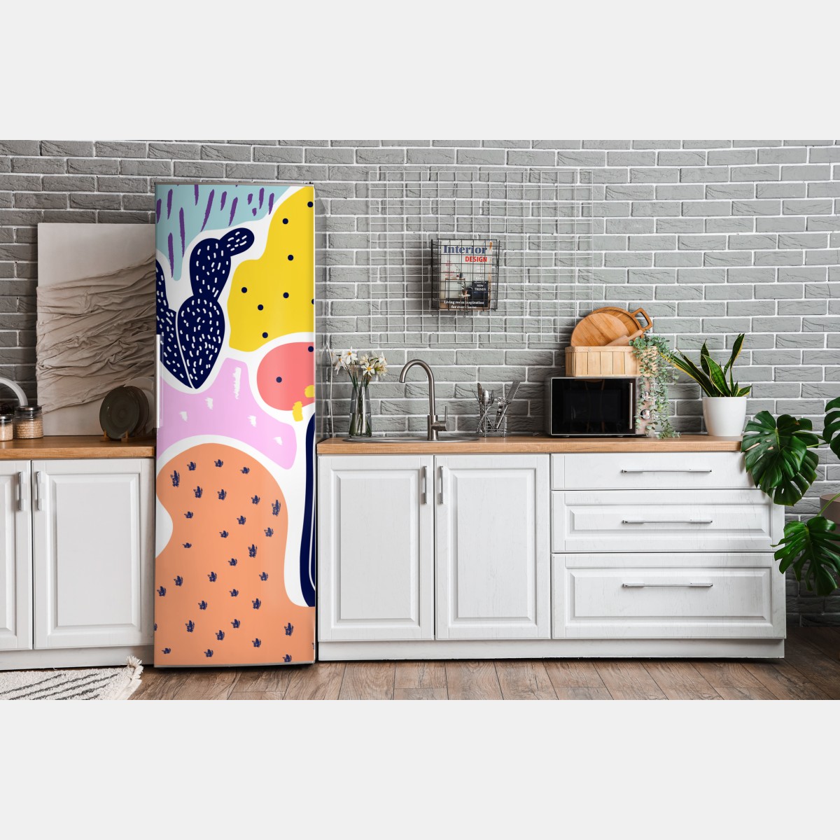 Naklejka na lodówkę zabawny abstrakcyjny wzór roślinny – Wallissimo® Naklejka na lodówkę zabawny abstrakcyjny wzór roślinny – Wallissimo®