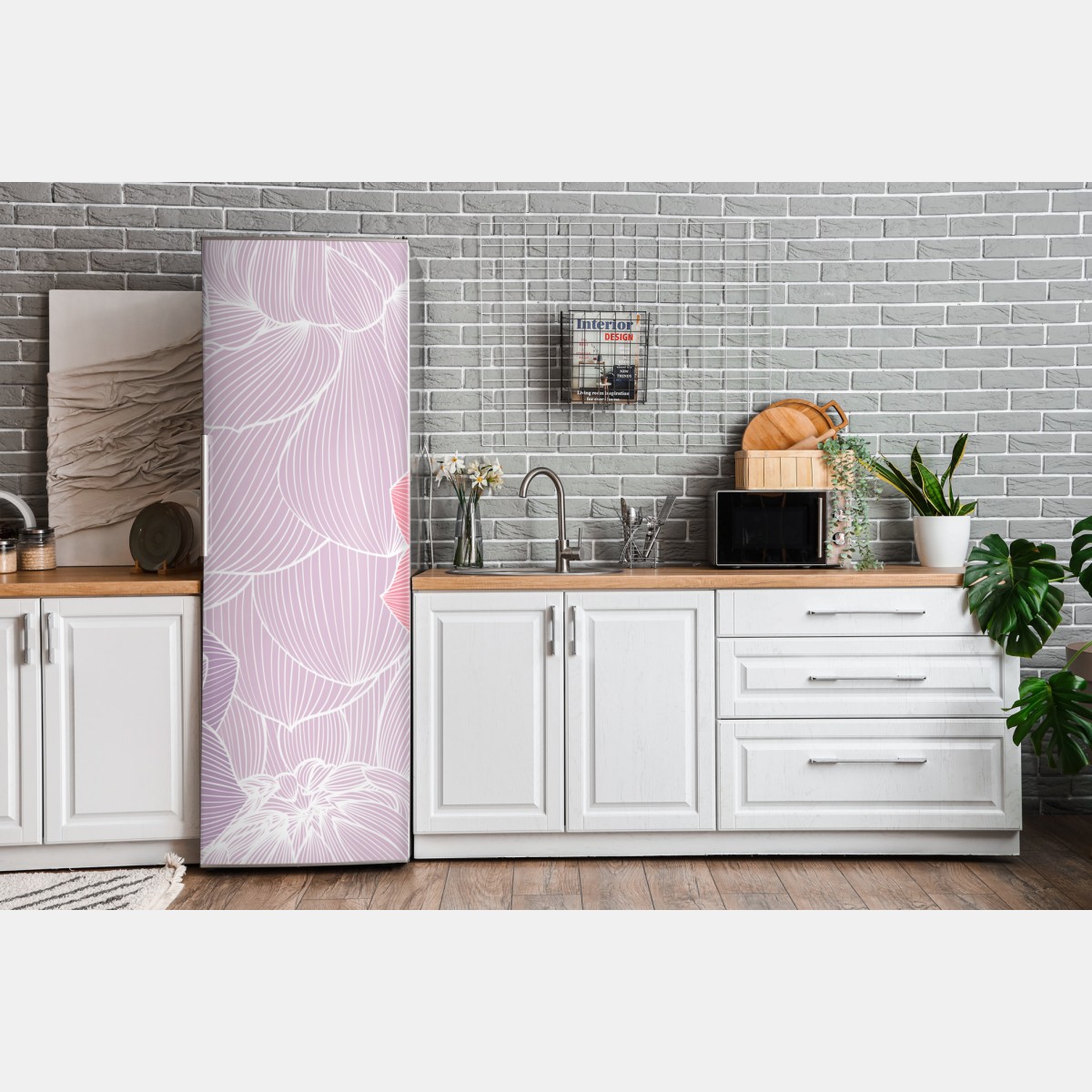 Naklejka na lodówkę delikatny pastelowy wzór kwiatowy – Wallissimo® Naklejka na lodówkę delikatny pastelowy wzór kwiatowy – Wallissimo®