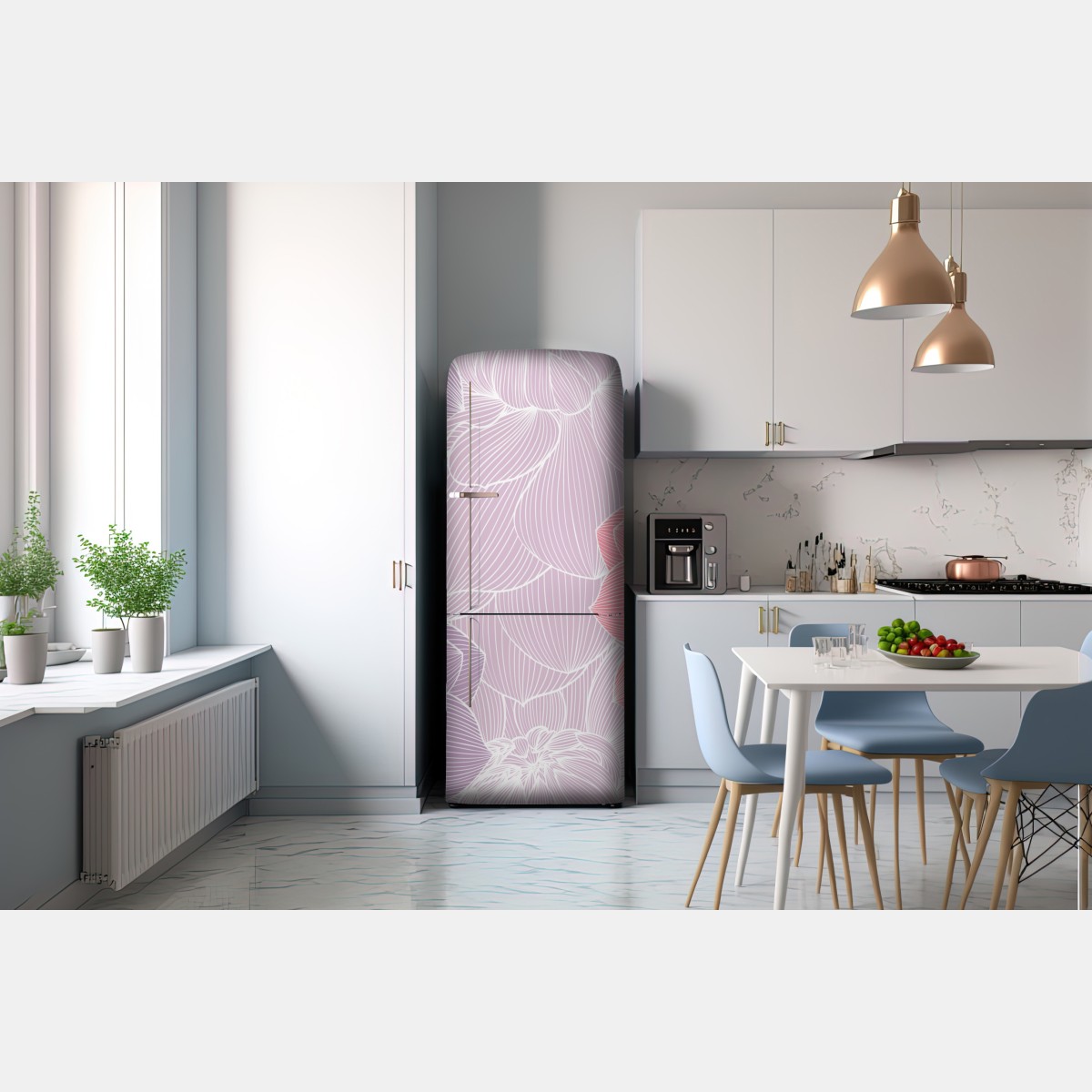 Naklejka na lodówkę delikatny pastelowy wzór kwiatowy – Wallissimo® Naklejka na lodówkę delikatny pastelowy wzór kwiatowy – Wallissimo®