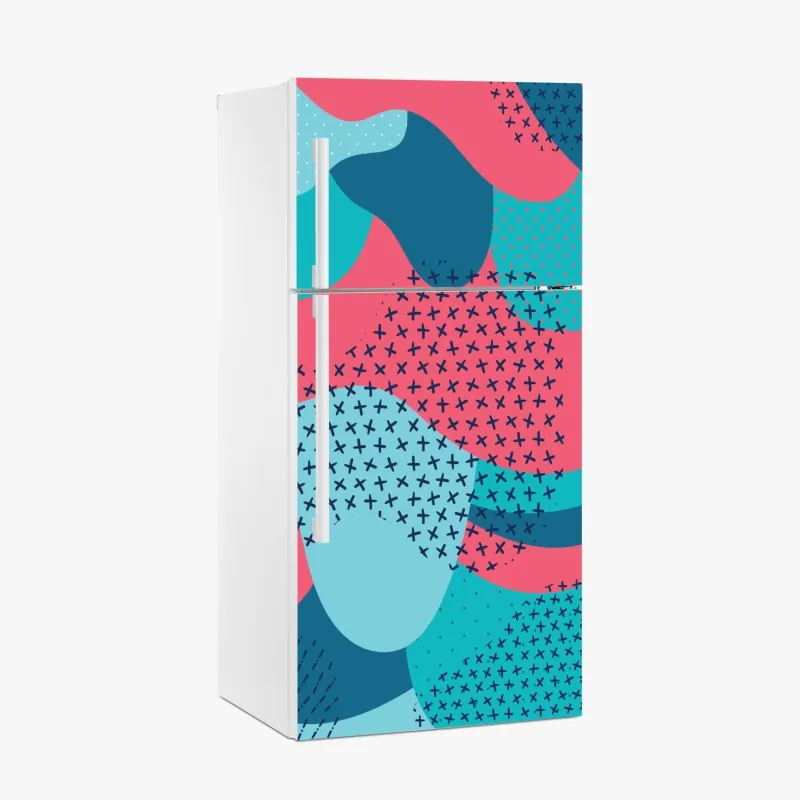 Naklejka na lodówkę abstrakcyjny falisty wzór w turkusie i koralu