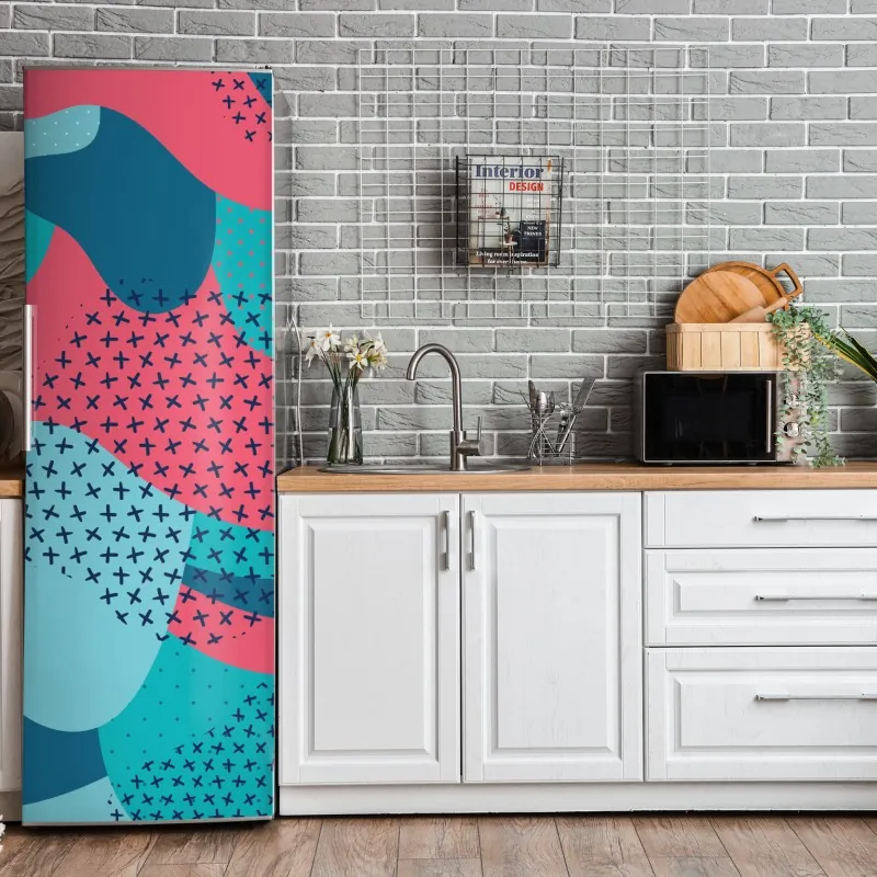 Naklejka na lodówkę abstrakcyjny falisty wzór w turkusie i koralu – Wallissimo® Naklejka na lodówkę abstrakcyjny falisty wzór w turkusie i koralu – Wallissimo®