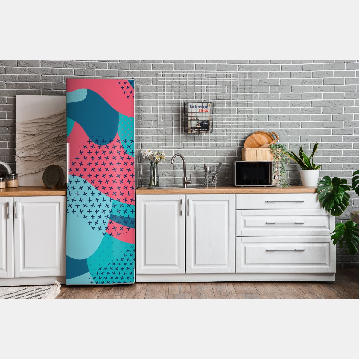 Naklejka na lodówkę abstrakcyjny falisty wzór w turkusie i koralu – Wallissimo® Naklejka na lodówkę abstrakcyjny falisty wzór w turkusie i koralu – Wallissimo®