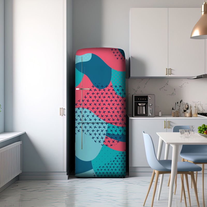 Naklejka na lodówkę abstrakcyjny falisty wzór w turkusie i koralu – Wallissimo® Naklejka na lodówkę abstrakcyjny falisty wzór w turkusie i koralu – Wallissimo®