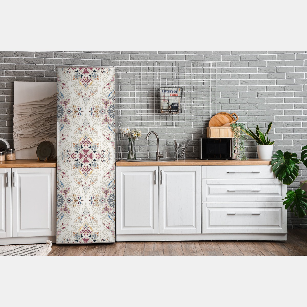 Naklejka na lodówkę ozdobny wzór damaskowy w stylu vintage – Wallissimo® Naklejka na lodówkę ozdobny wzór damaskowy w stylu vintage – Wallissimo®