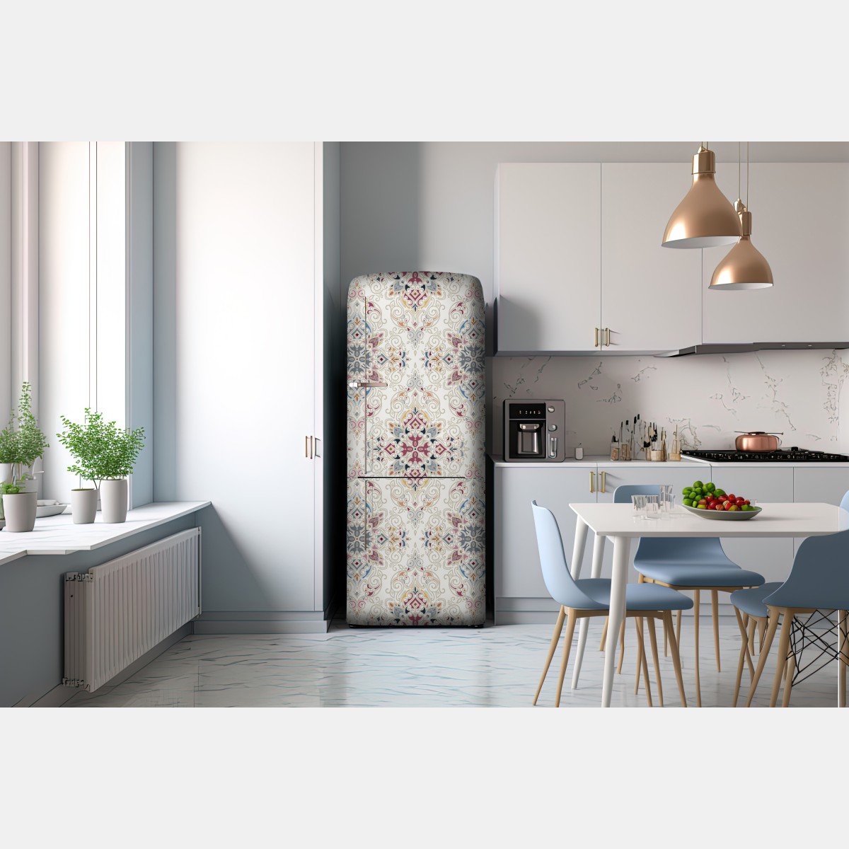 Naklejka na lodówkę ozdobny wzór damaskowy w stylu vintage – Wallissimo® Naklejka na lodówkę ozdobny wzór damaskowy w stylu vintage – Wallissimo®