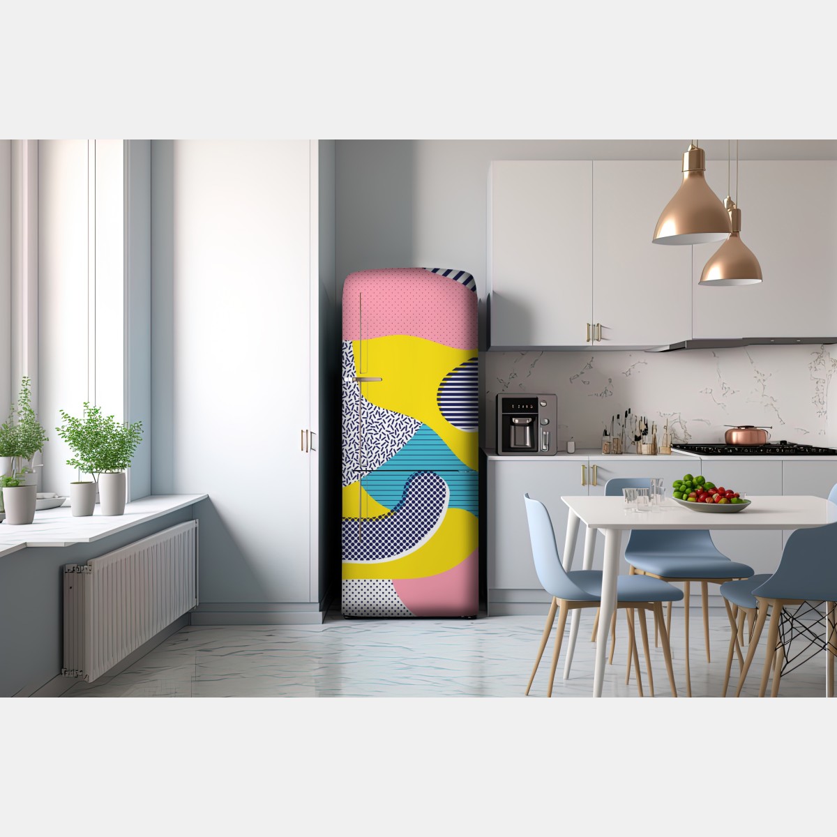 Naklejka na lodówkę zabawny abstrakcyjny wzór memphis – Wallissimo® Naklejka na lodówkę zabawny abstrakcyjny wzór memphis – Wallissimo®