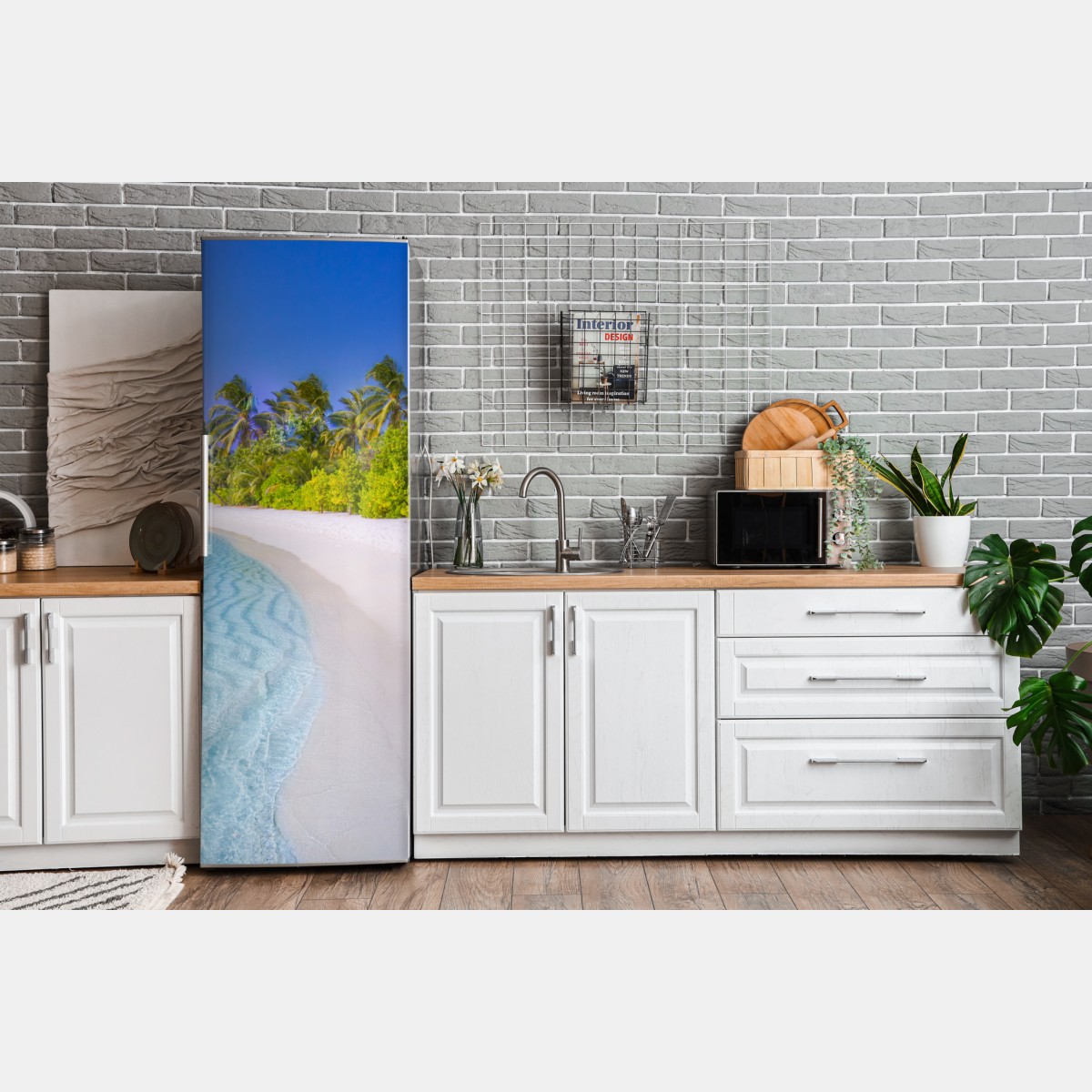 Naklejka na lodówkę tropikalna turkusowa plaża – Wallissimo® Naklejka na lodówkę tropikalna turkusowa plaża – Wallissimo®