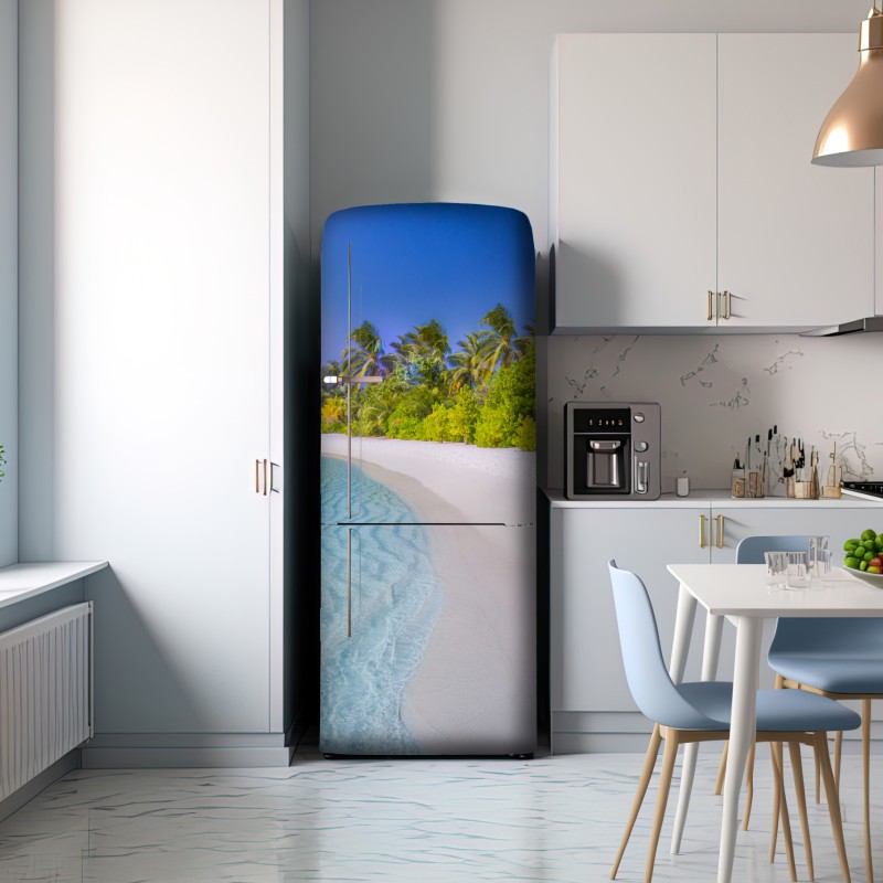 Naklejka na lodówkę tropikalna turkusowa plaża – Wallissimo® Naklejka na lodówkę tropikalna turkusowa plaża – Wallissimo®