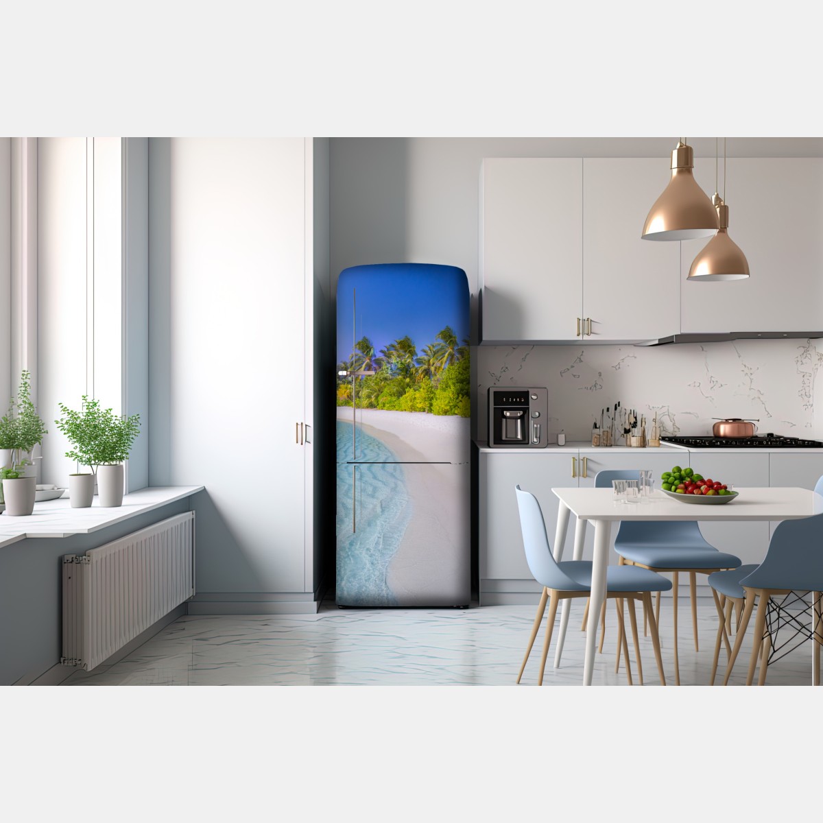 Naklejka na lodówkę tropikalna turkusowa plaża – Wallissimo® Naklejka na lodówkę tropikalna turkusowa plaża – Wallissimo®