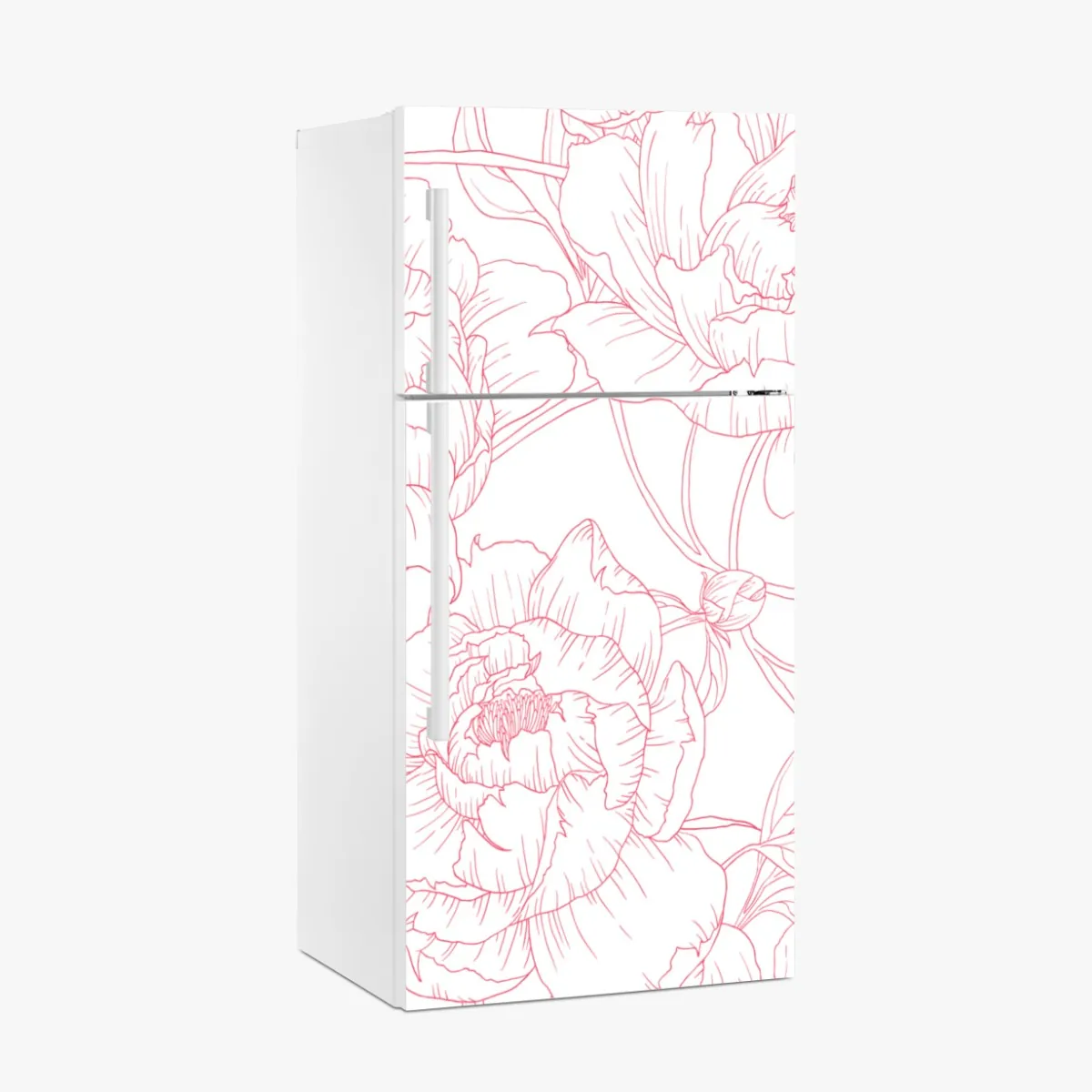Naklejka na lodówkę delikatny różowy wzór piwonii w stylu line art – Wallissimo® Naklejka na lodówkę delikatny różowy wzór piwonii w stylu line art – Wallissimo®