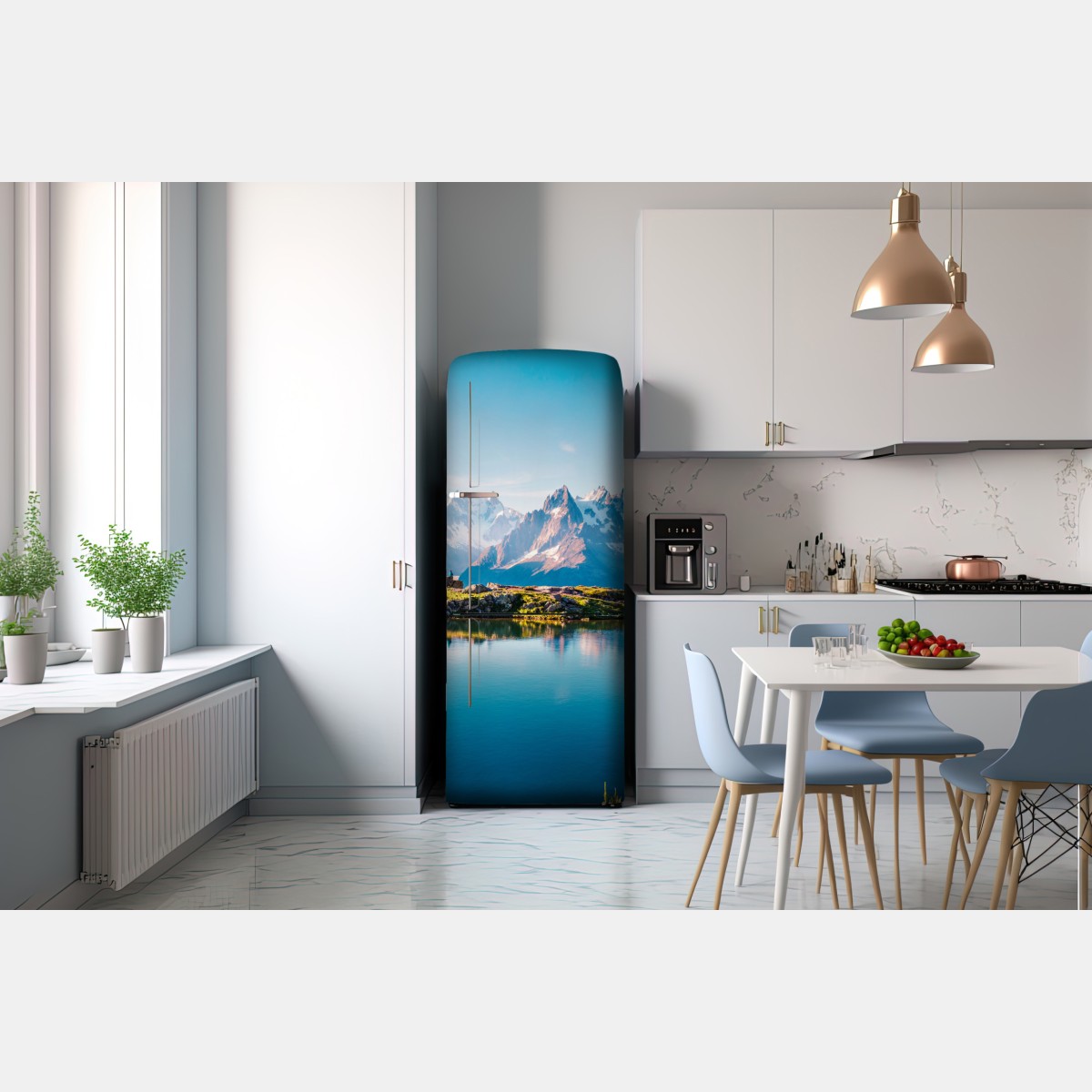 Naklejka na lodówkę Lac Blanc z widokiem na Mont Blanc – Wallissimo® Naklejka na lodówkę Lac Blanc z widokiem na Mont Blanc – Wallissimo®