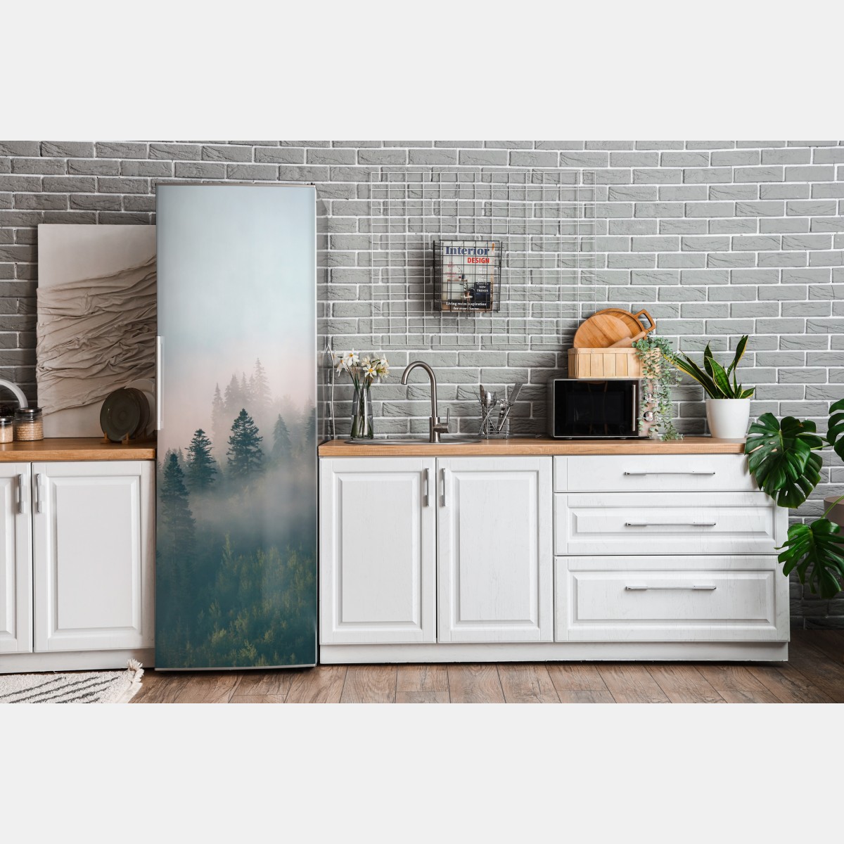 Naklejka na lodówkę mglisty poranek w lesie – Wallissimo® Naklejka na lodówkę mglisty poranek w lesie – Wallissimo®