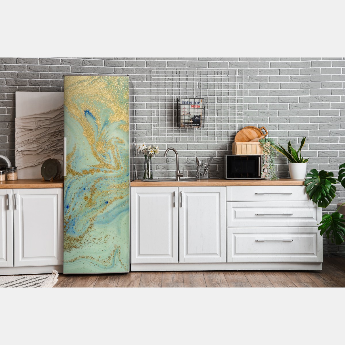 Naklejka na lodówkę turkusowy marmur ze złotymi żyłkami – Wallissimo® Naklejka na lodówkę turkusowy marmur ze złotymi żyłkami – Wallissimo®